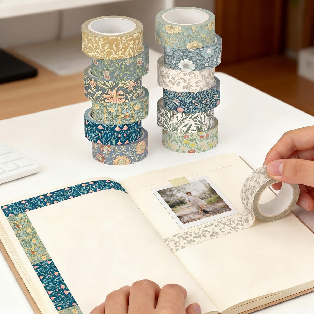 YooNotee 12 Rolls Floral Washi Tape Set,Earthy Tones,William Morris