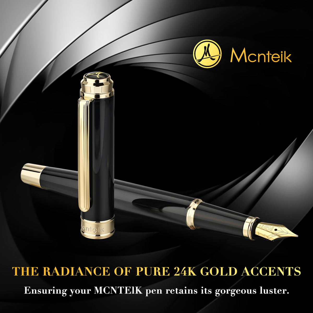 MCNTEIK 317 Fountain Pen,Stunning Luxury Piano Lacquer,18K Gilded Nib(Medium),Gorgeous 24K Gold