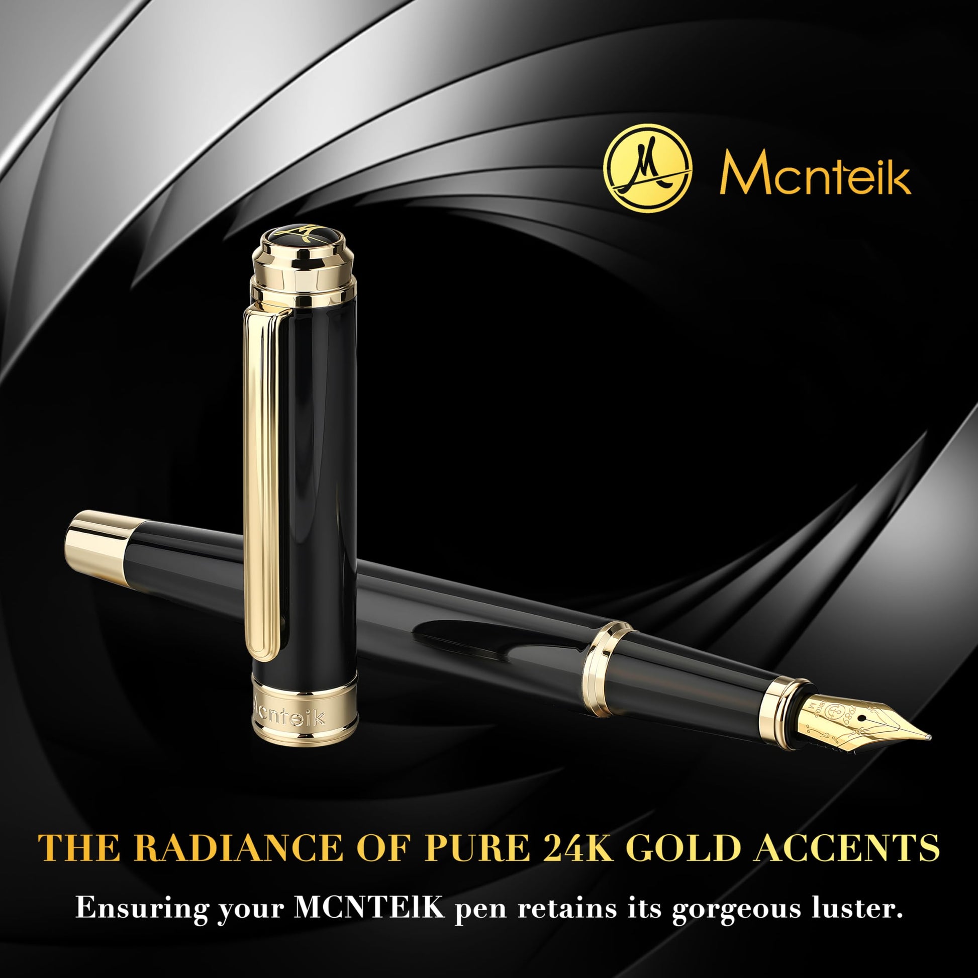 MCNTEIK 317 Fountain Pen,Stunning Luxury Piano Lacquer,18K Gilded Nib(Medium),Gorgeous 24K Gold