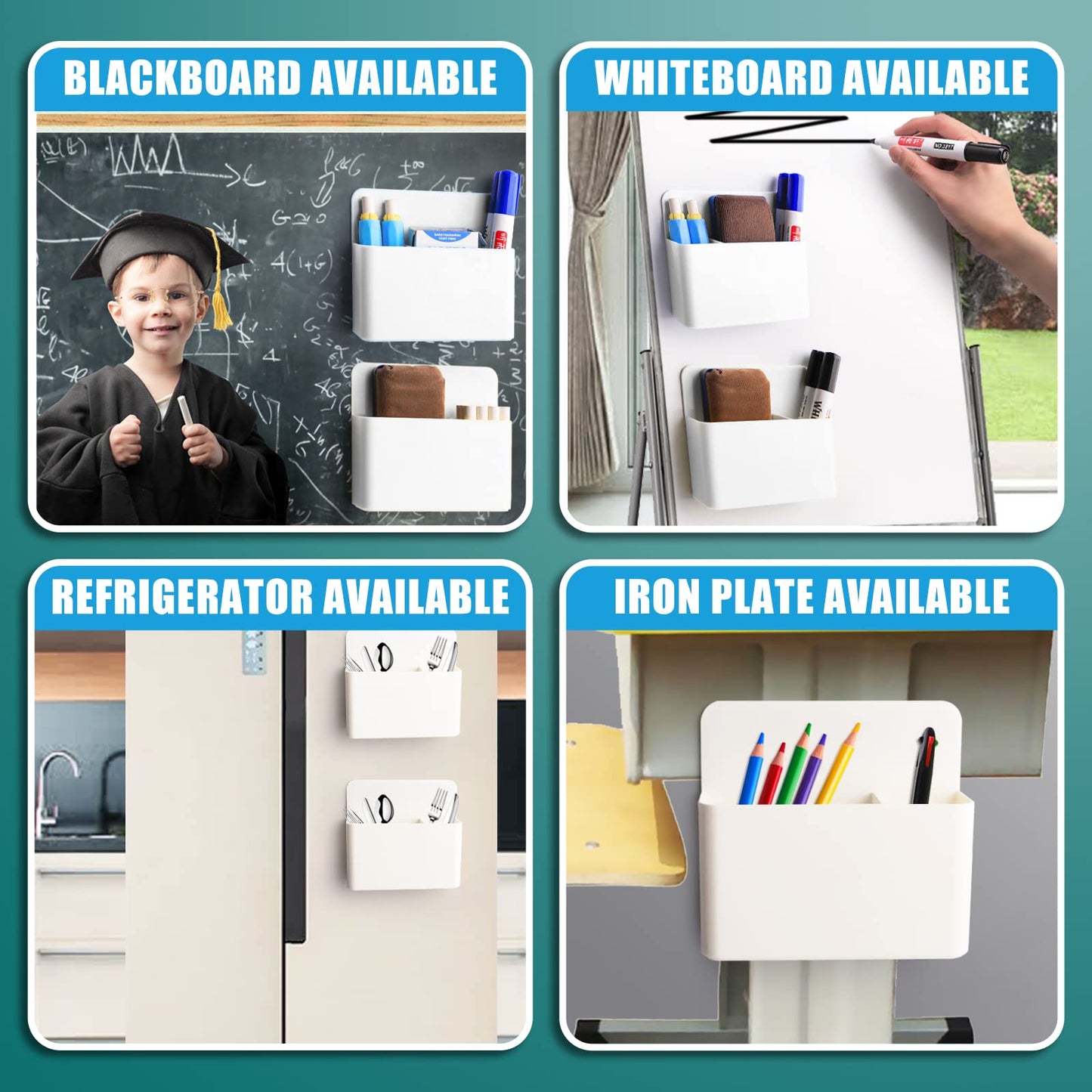 noonebutyou 4-in-1 Magnetic Marker Holder - Dry Erase, Wall Mount, Self-Adhesive Pen Holder for