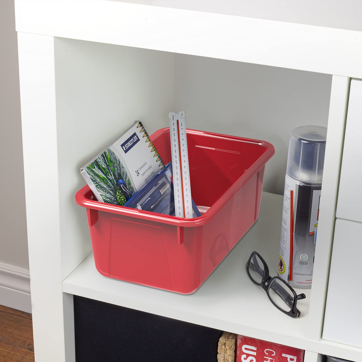 Storex Small Cubby Bins – Plastic Storage Containers for Classroom with Non-Snap Lid, 12.2 x 7.8 x