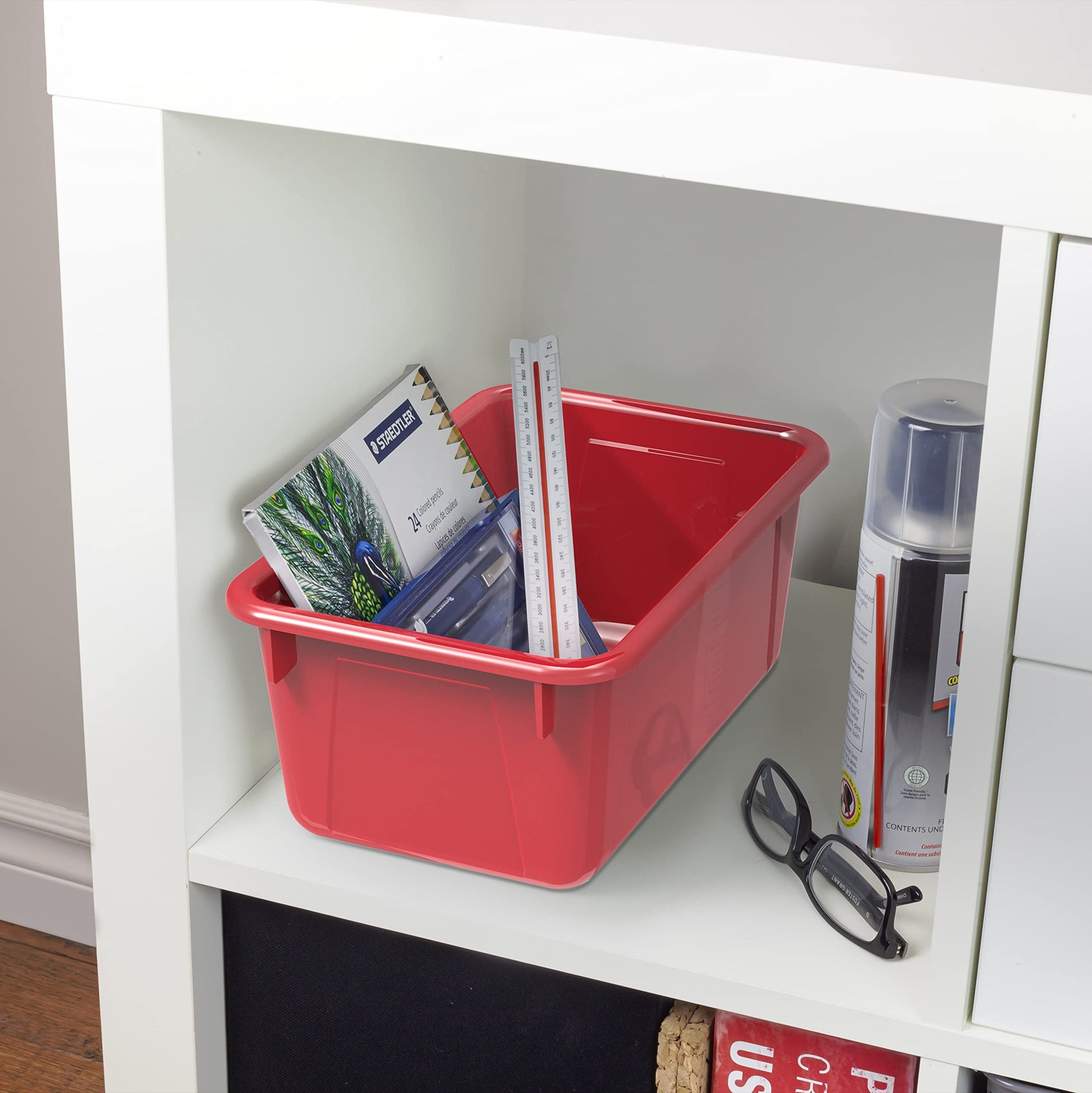 Storex Small Cubby Bins – Plastic Storage Containers for Classroom with Non-Snap Lid, 12.2 x 7.8 x