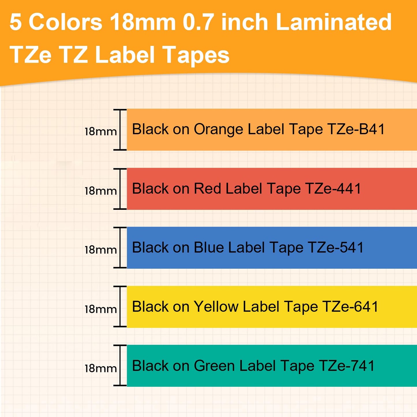Replacement for Brother P Touch Label Maker Tape TZe TZ Tape 18mm 0.7 Inch