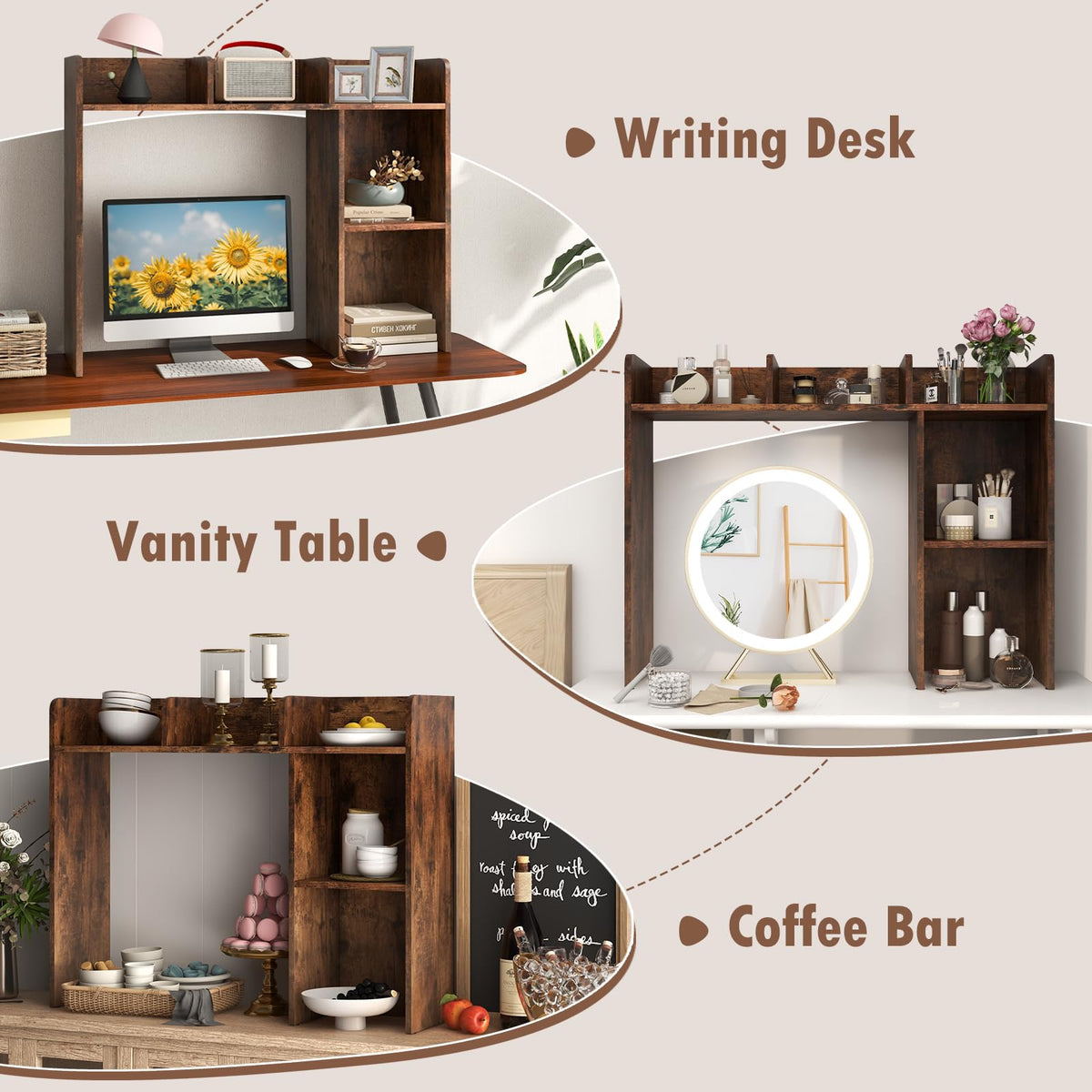 Giantex Desktop Bookshelf, Wood Desk Hutch Organizer for 27 Inch Computer Monitor, Countertop