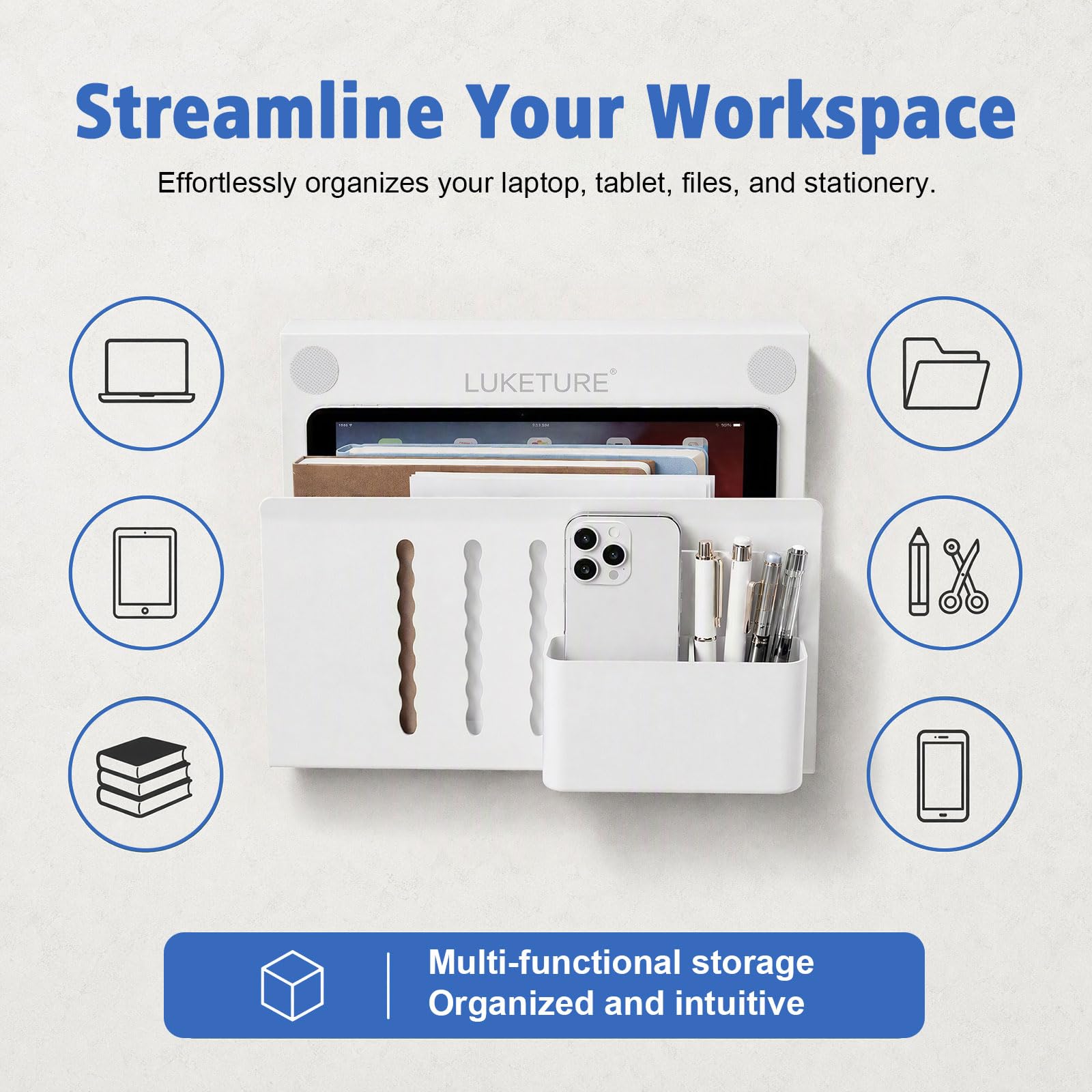 LUKETURE Desk Side Storage, Laptop Holder No Drill Clamp On Organizer