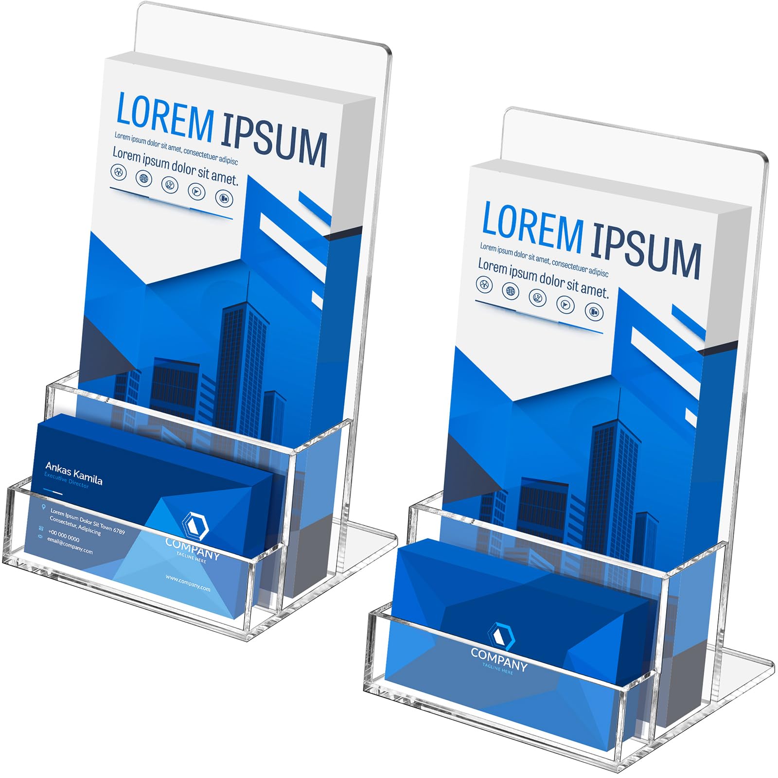 BEYGORM Acrylic Brochure Holder 4 inches with Business Card Holder