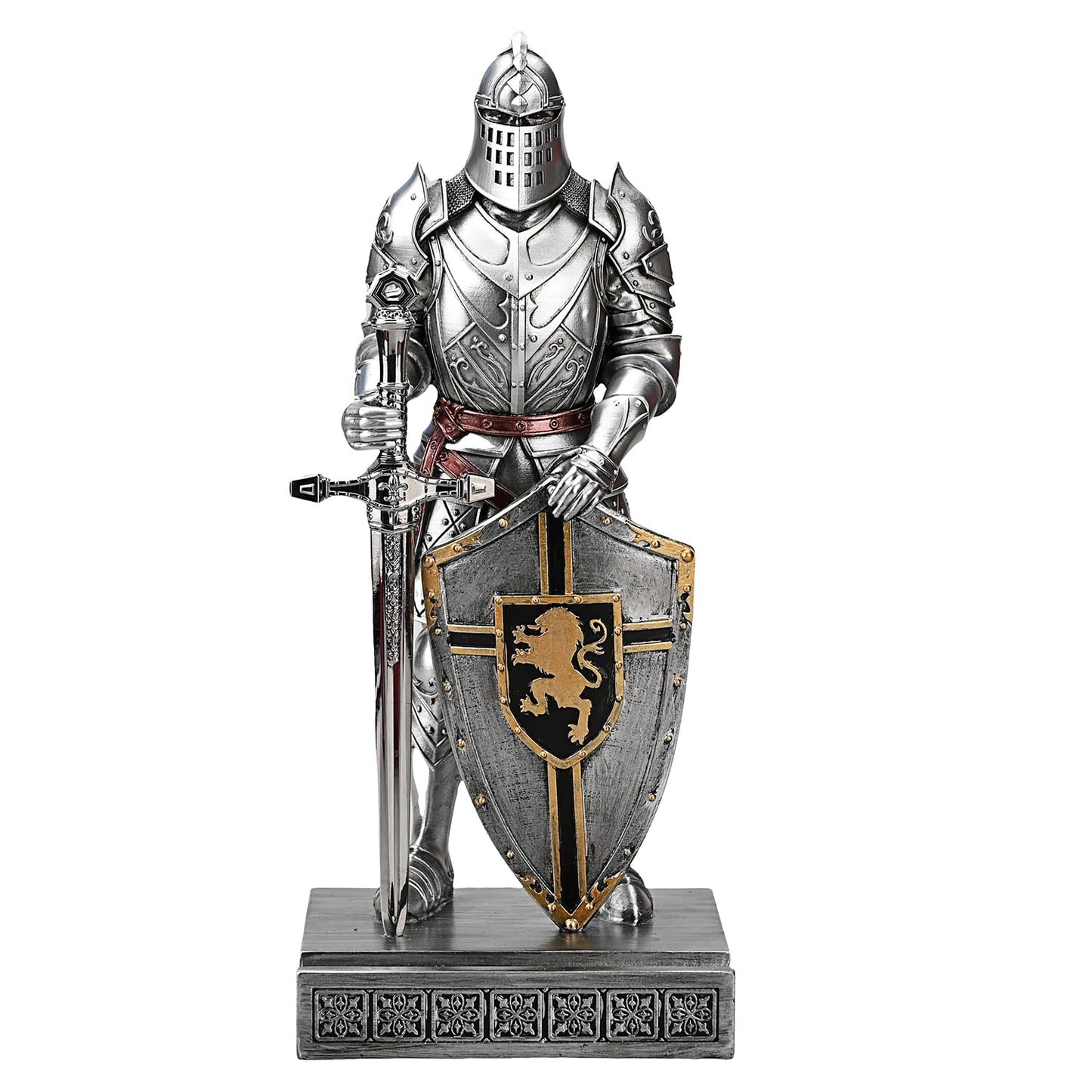 HDMbigmi King's Guard Knight Pen Holder Statue with Shield for Desk Silver