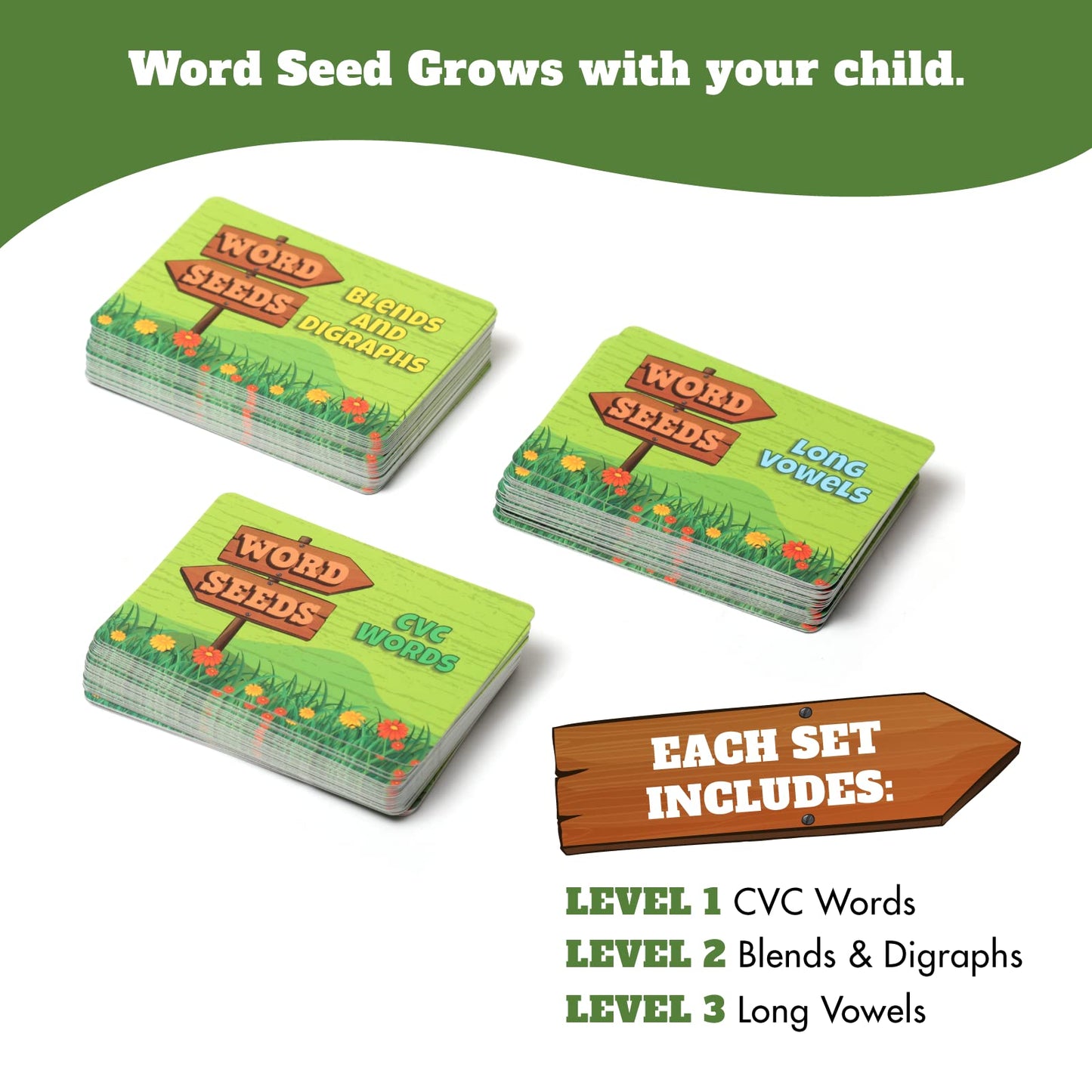 Melby Toys Word Seeds Phonics Game – Fun Reading & Board Games for Kids Ages 4-8, Learn to Read