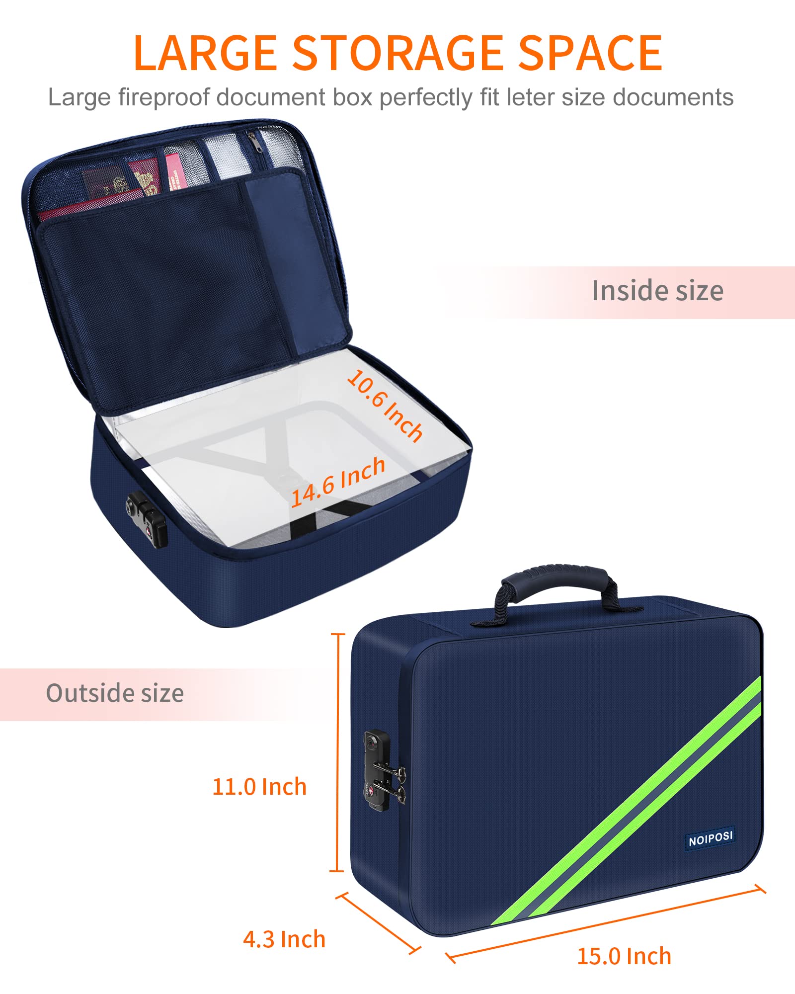 Noiposi Fireproof Document Box with Lock 5200℉ Water Resistant