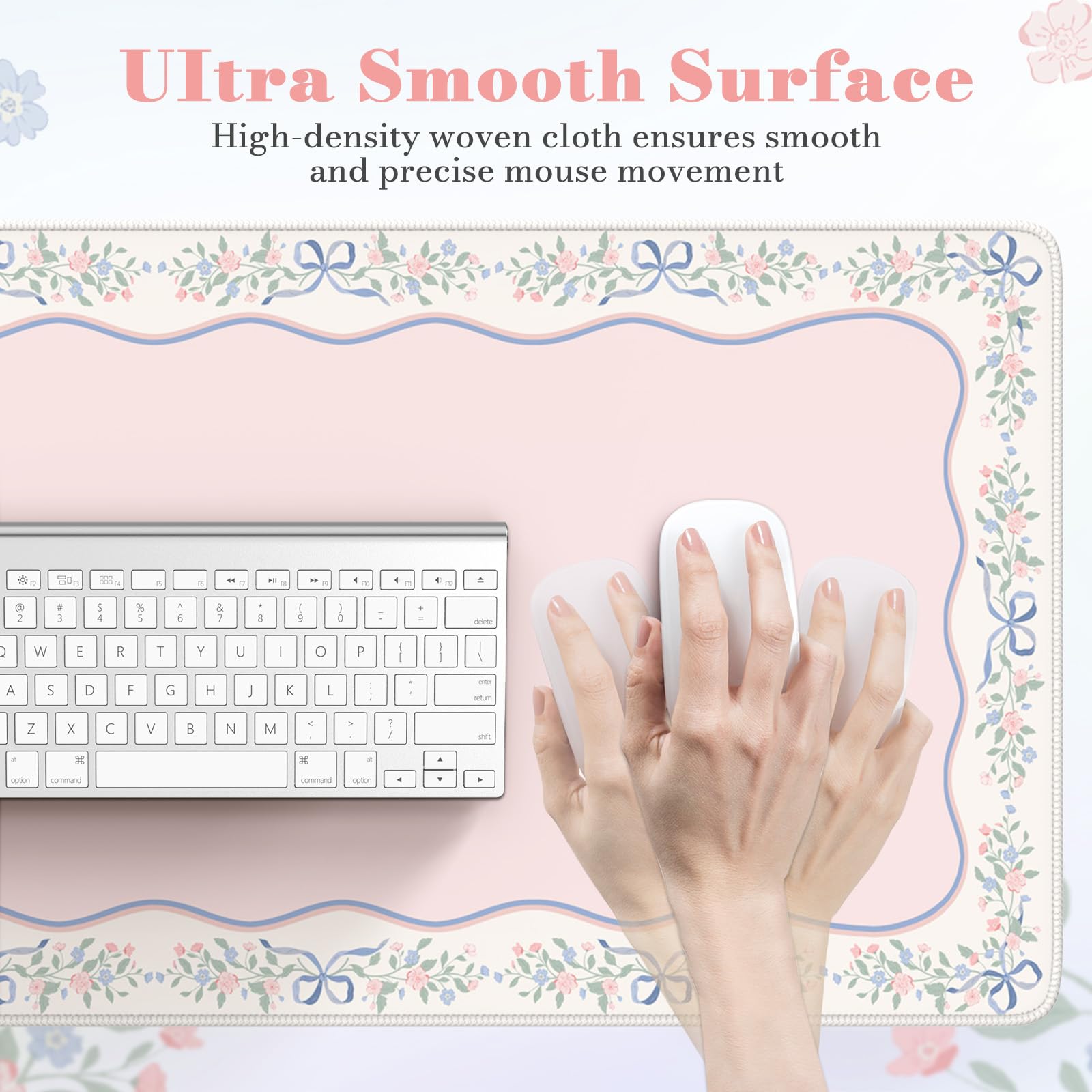 HAOCOO Girly Pink Desk Blotter, 35.4" x 15.7" Computer Mat for Vanity Decor
