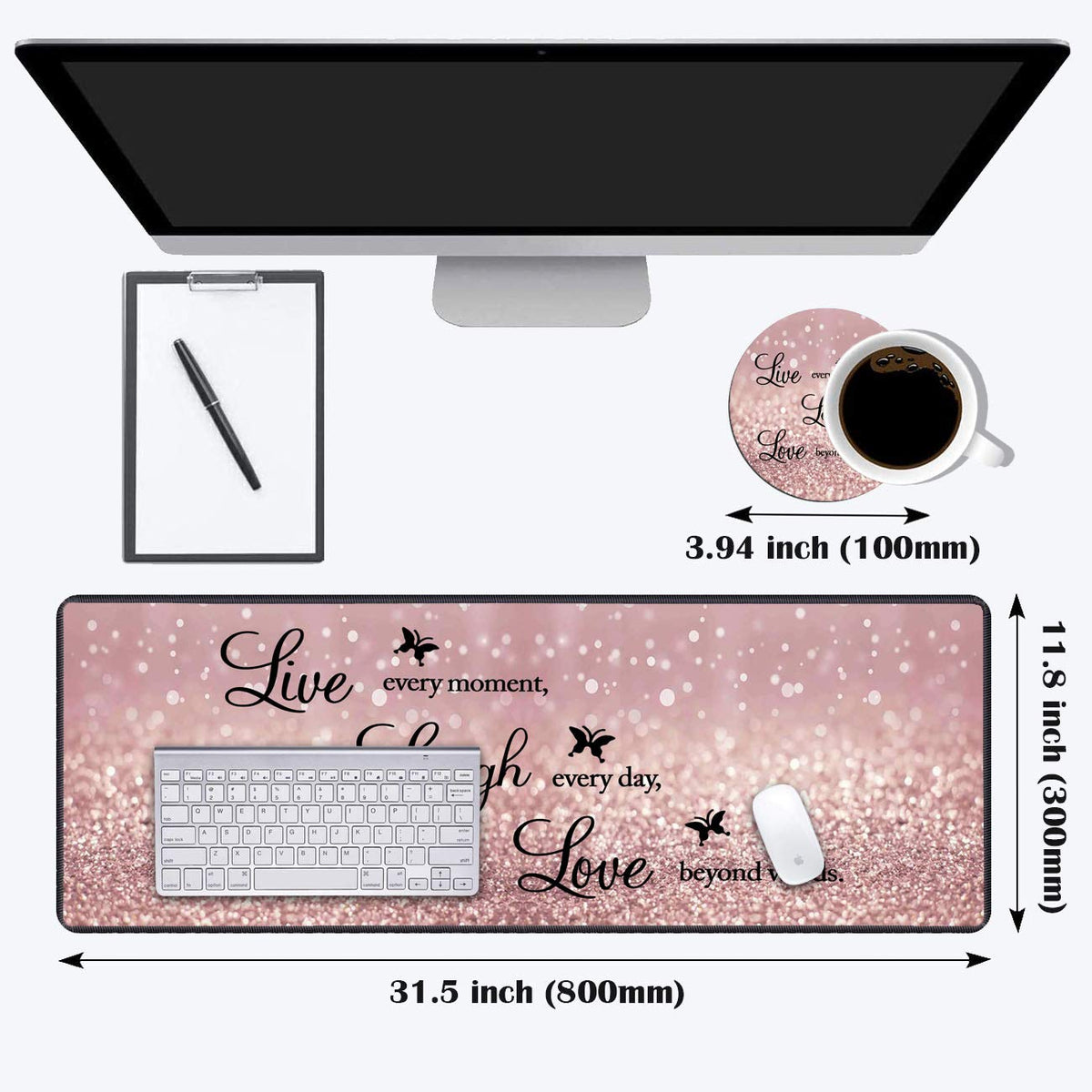 Luasao Desk Pad Mat Gaming Mouse Pads with Coasters,31.5 inch x 11.8 inch Large Non-Slip Rubber