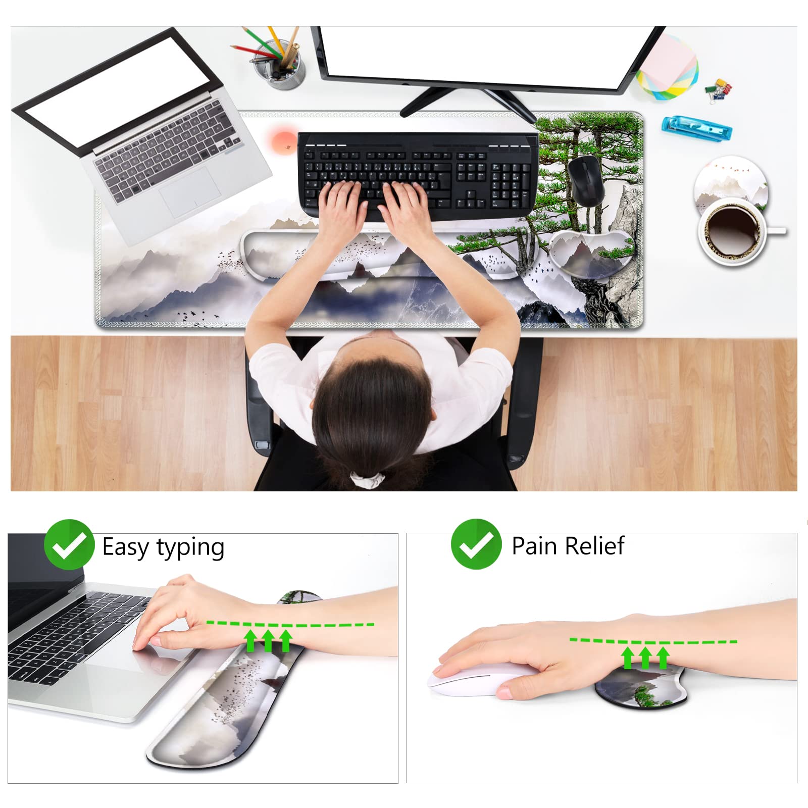 AIMSA Large Gaming Mouse Pad Set, Keyboard Wrist Rest Support + Extended Mouse Pad + Mouse Wrist