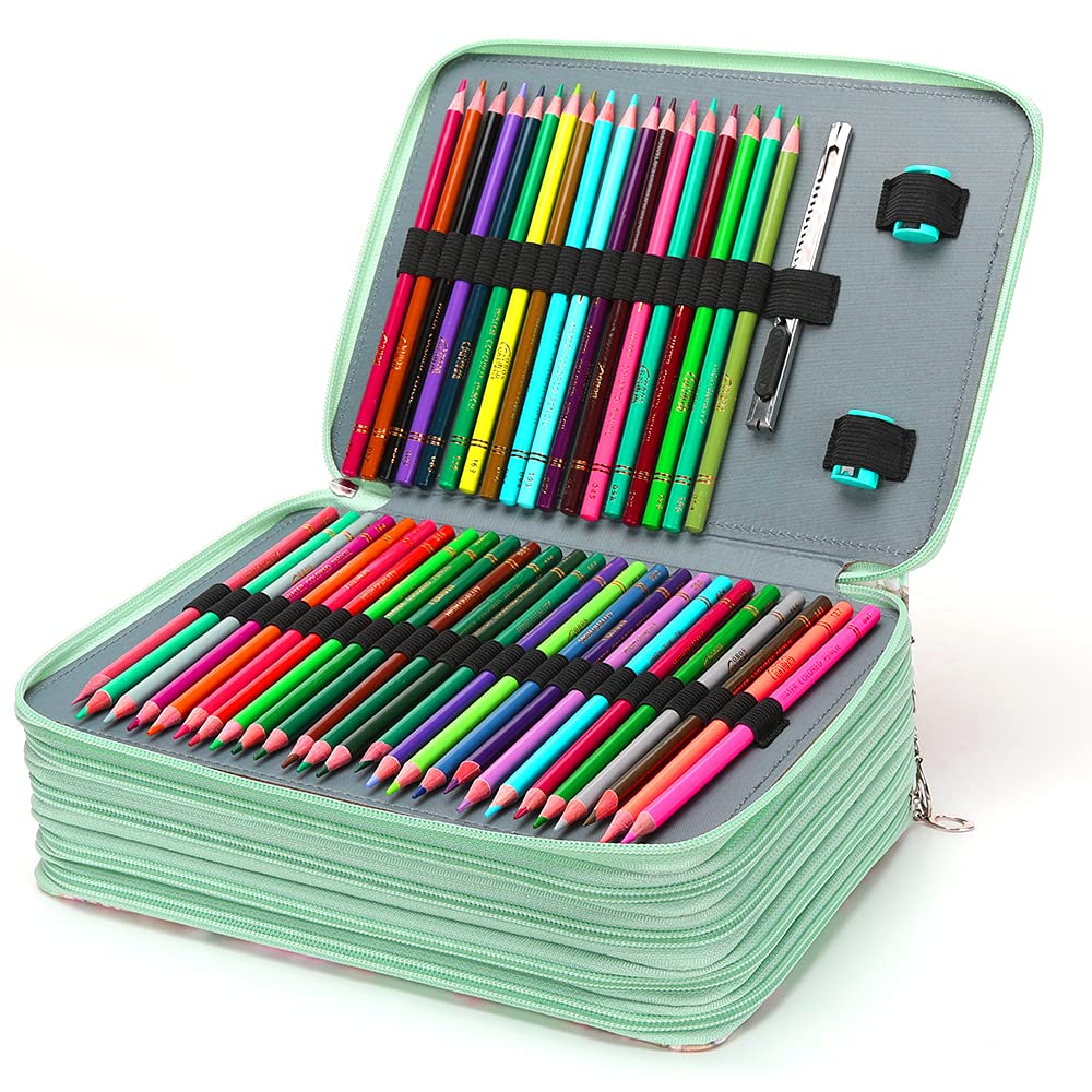 Vomgomfom 252 Slots Pencil Bag, 5-Layer Zipper Art Supply Organizer, PU Leather Portable Colored