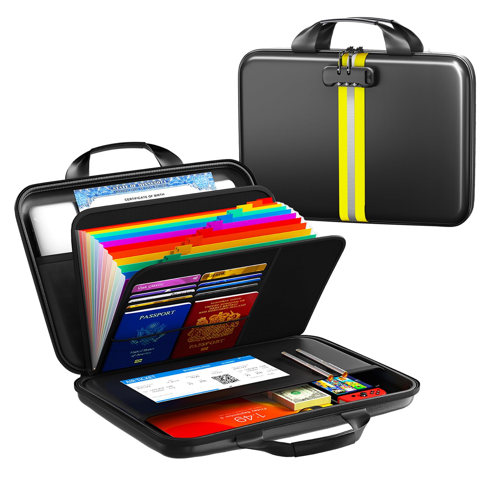IPYIPY Fireproof Document Organizer with Lock, Semi-Rigid EVA Shell File Box with 13-Pocket