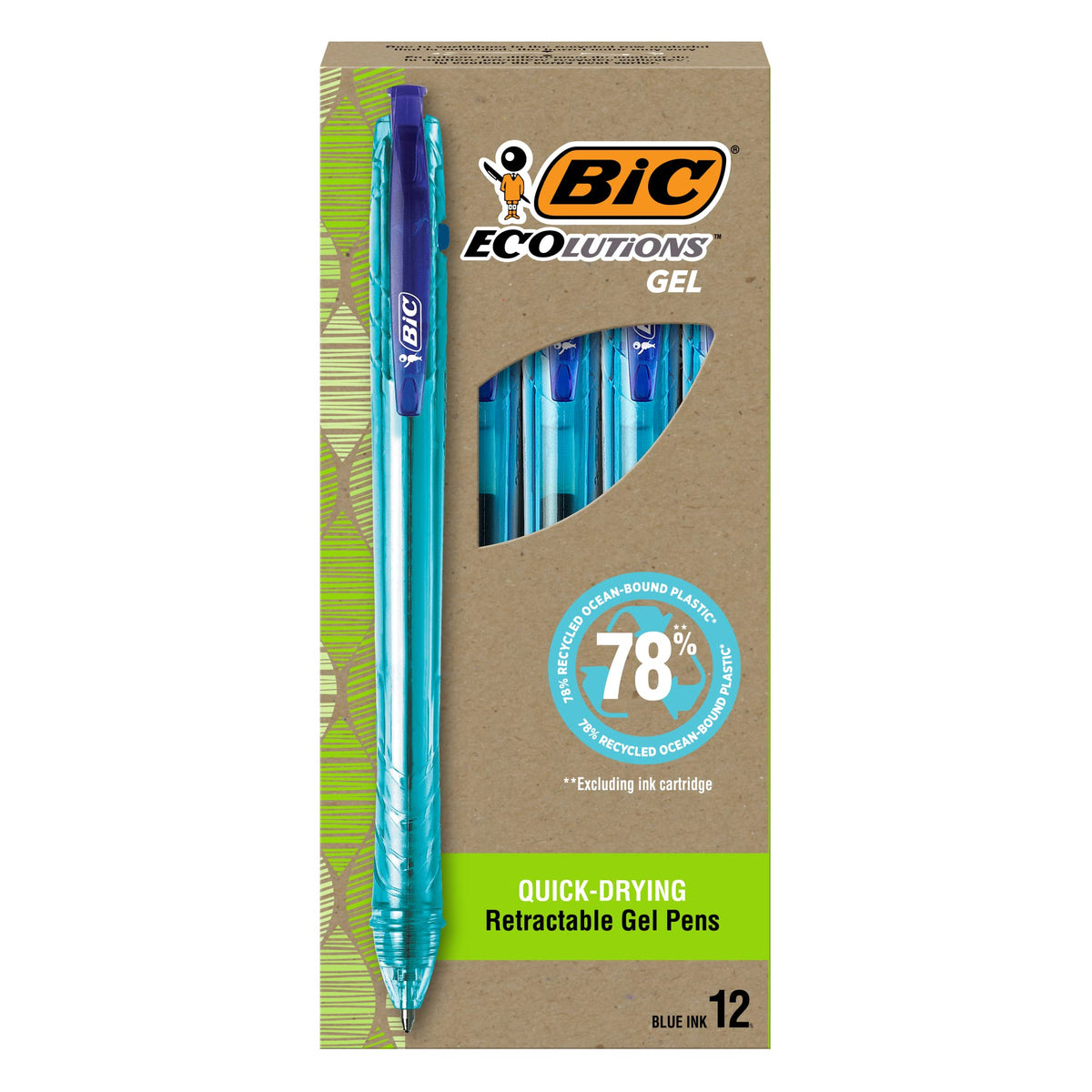 BIC Ecolutions Gel Pen, Medium Point (1.0mm), Blue Ink, 12-Count