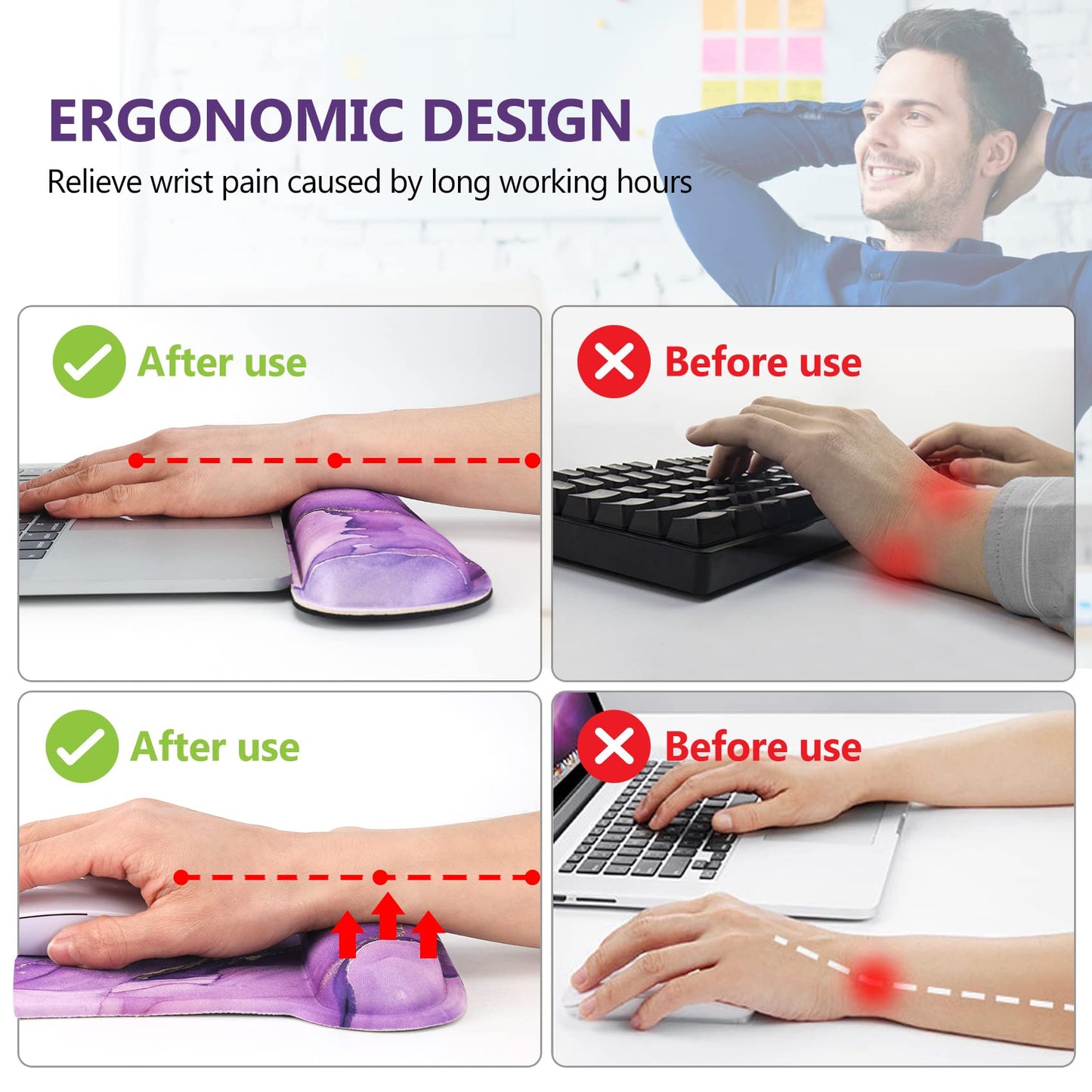AIMSA Ergonomic Keyboard Wrist Rest and Mouse Pad with Wrist Support Set, Memory Foam Non-Slip