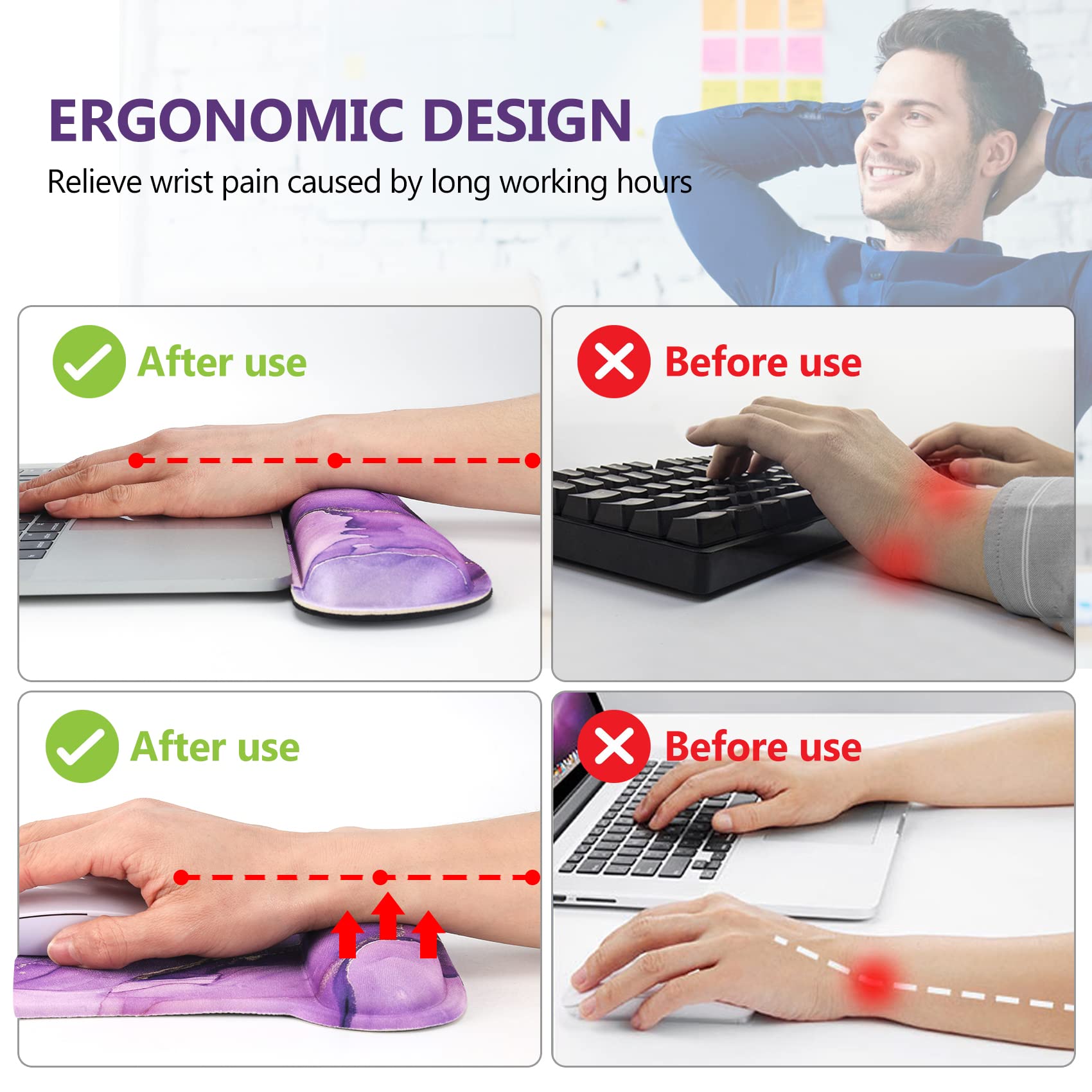 AIMSA Ergonomic Keyboard Wrist Rest and Mouse Pad with Wrist Support Set, Memory Foam Non-Slip