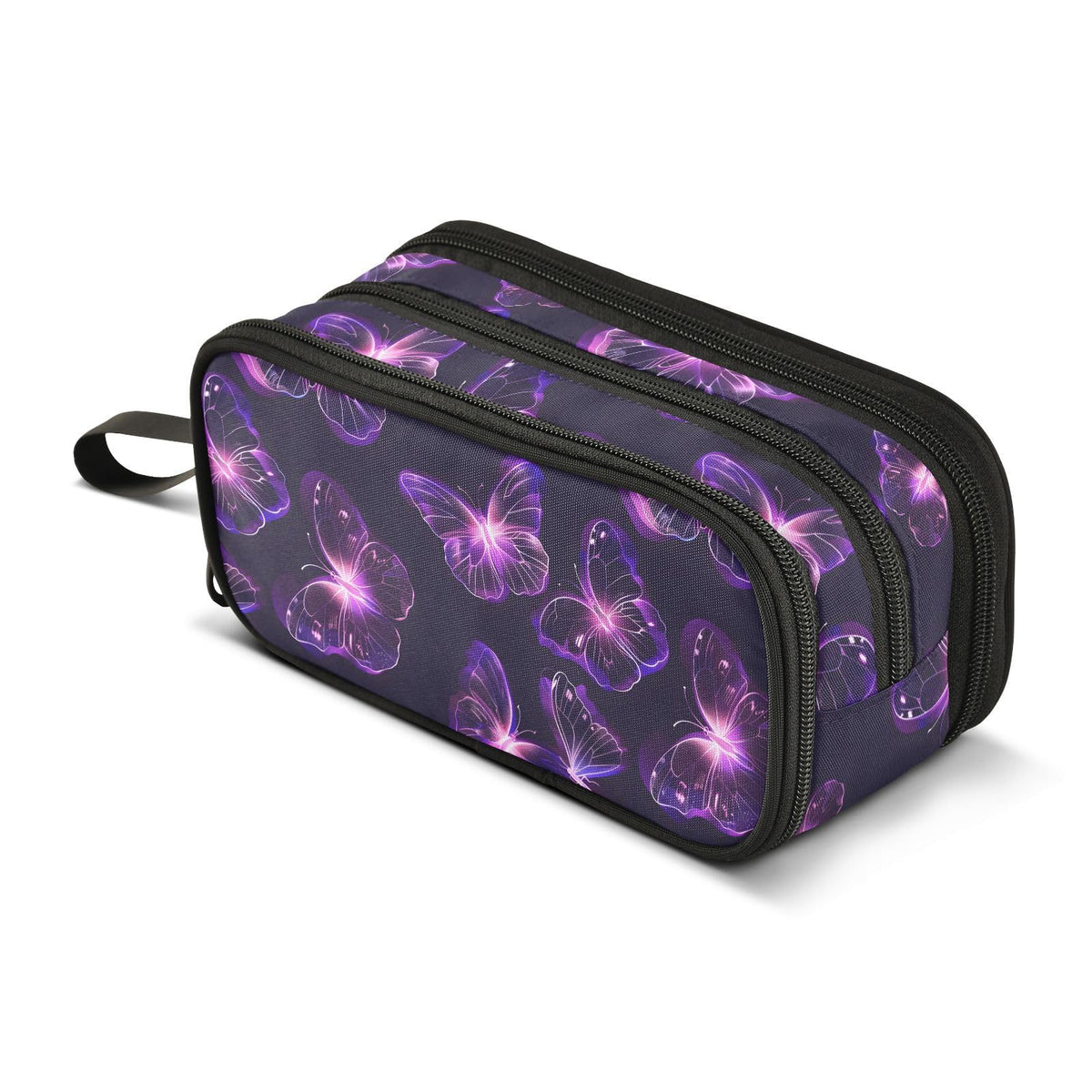 BOENLE Butterflies Purple Neon Pencil Case Box Boys Girls Large Pencil Pouch Zipper Compartments