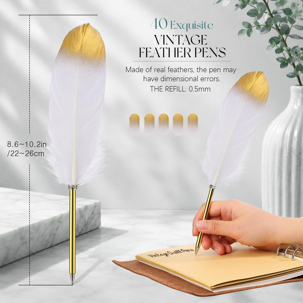 Chivao Feather Pens, White, 40 Pcs