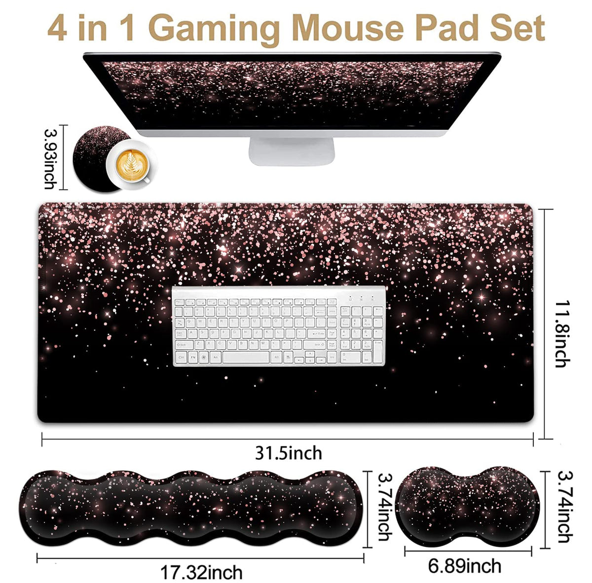 Large Gaming Mouse Pad (31.5x11.8 in) Rubber Base XXL Mousepad with Stitched Edges, Ergonomic