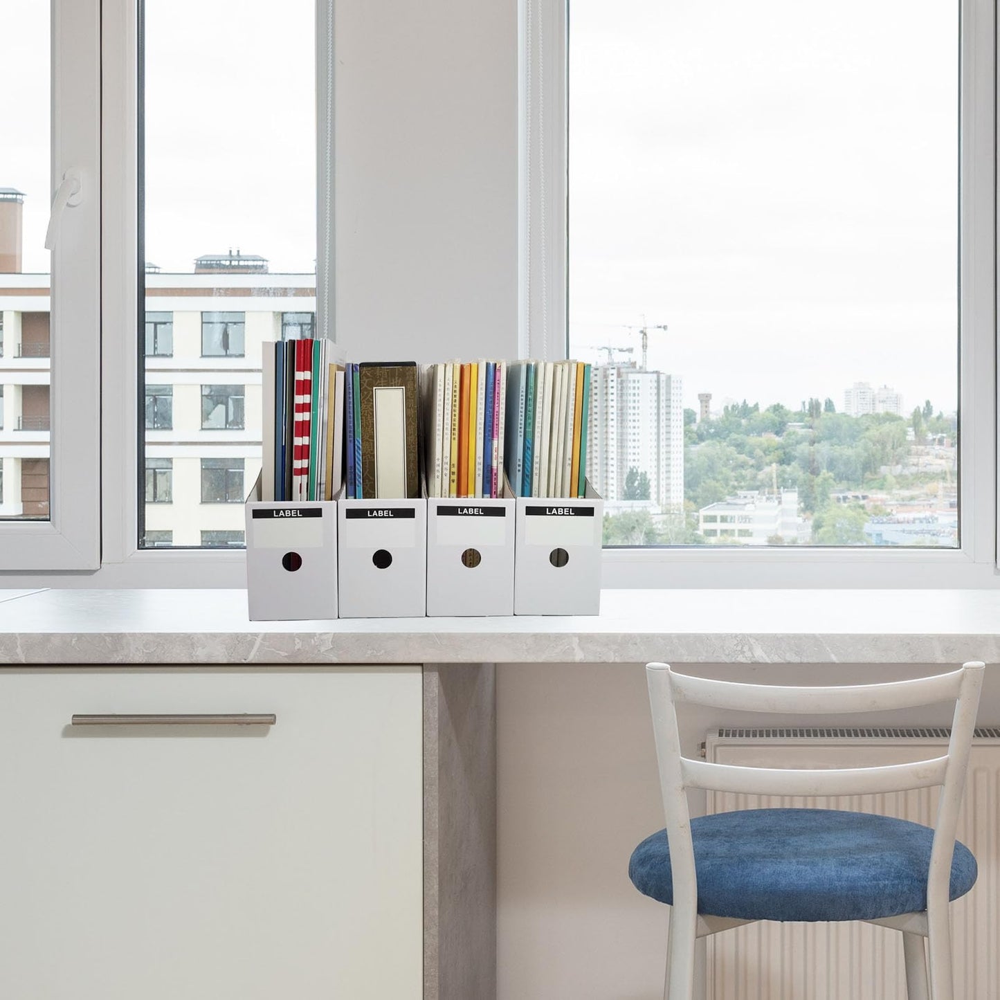 Limitliho 24 Pack White Cardboard Magazine Holder for Desk or Shelves