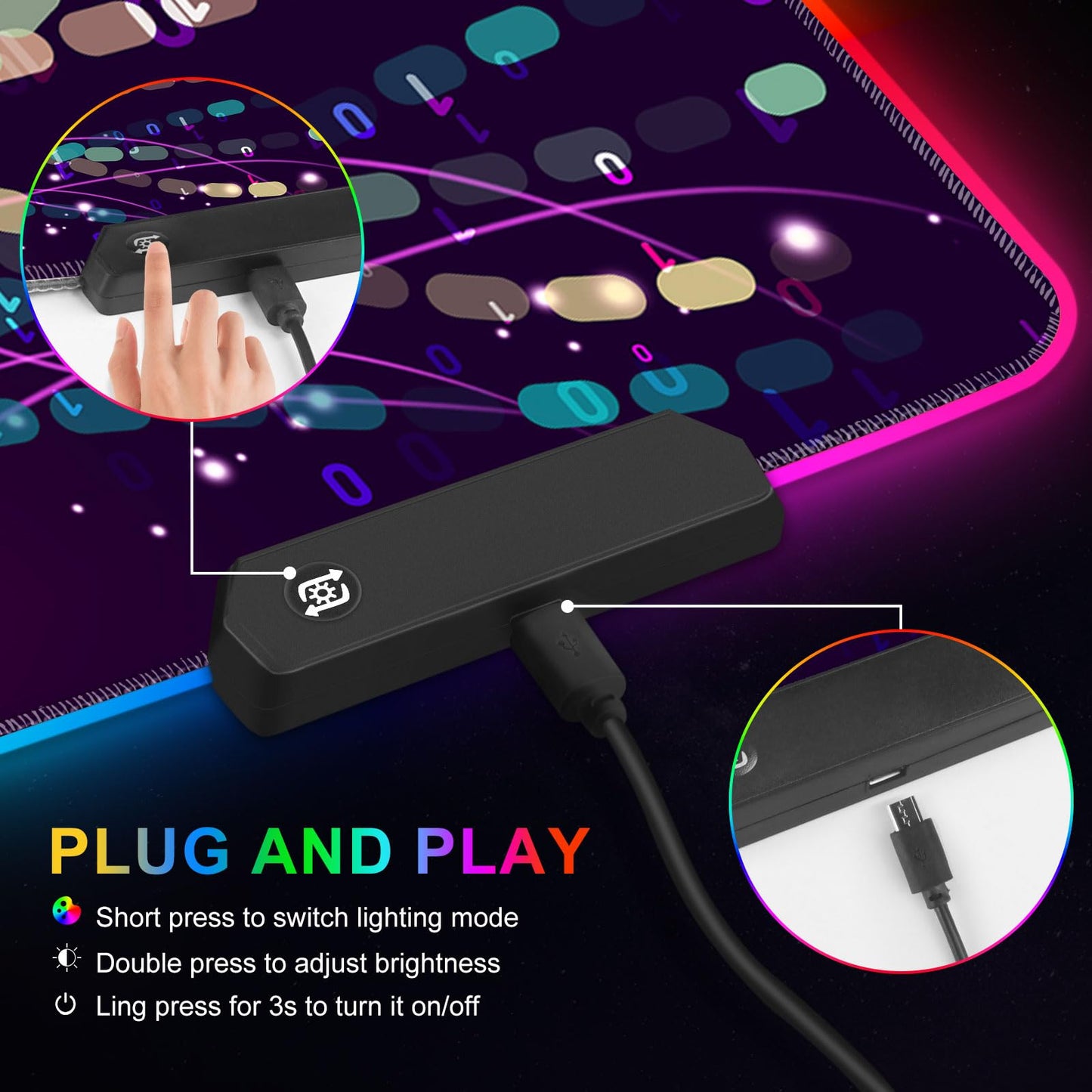 ARTSO Purple RGB Gaming Mouse Pad, XXL Large Extended Glowing Led Keyboard Mat, Cool Mouse pad Desk