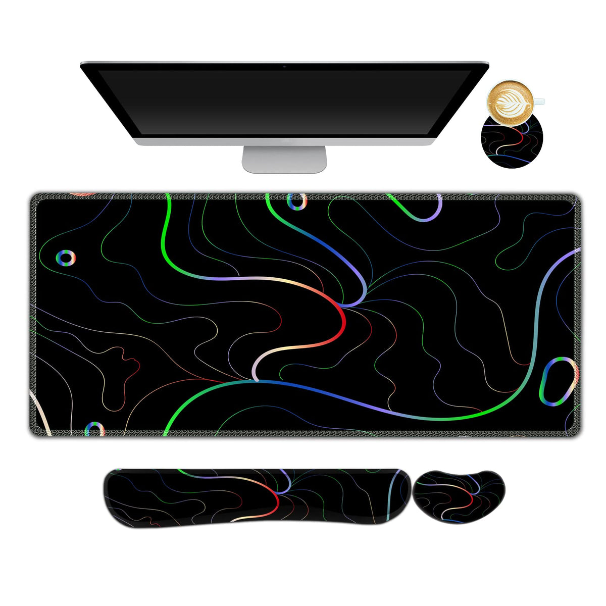 ARTSO Gaming Mouse Pad Wrist Support Set, XXL Large Desk Mat Mousepad + Keyboard Wrist Support+