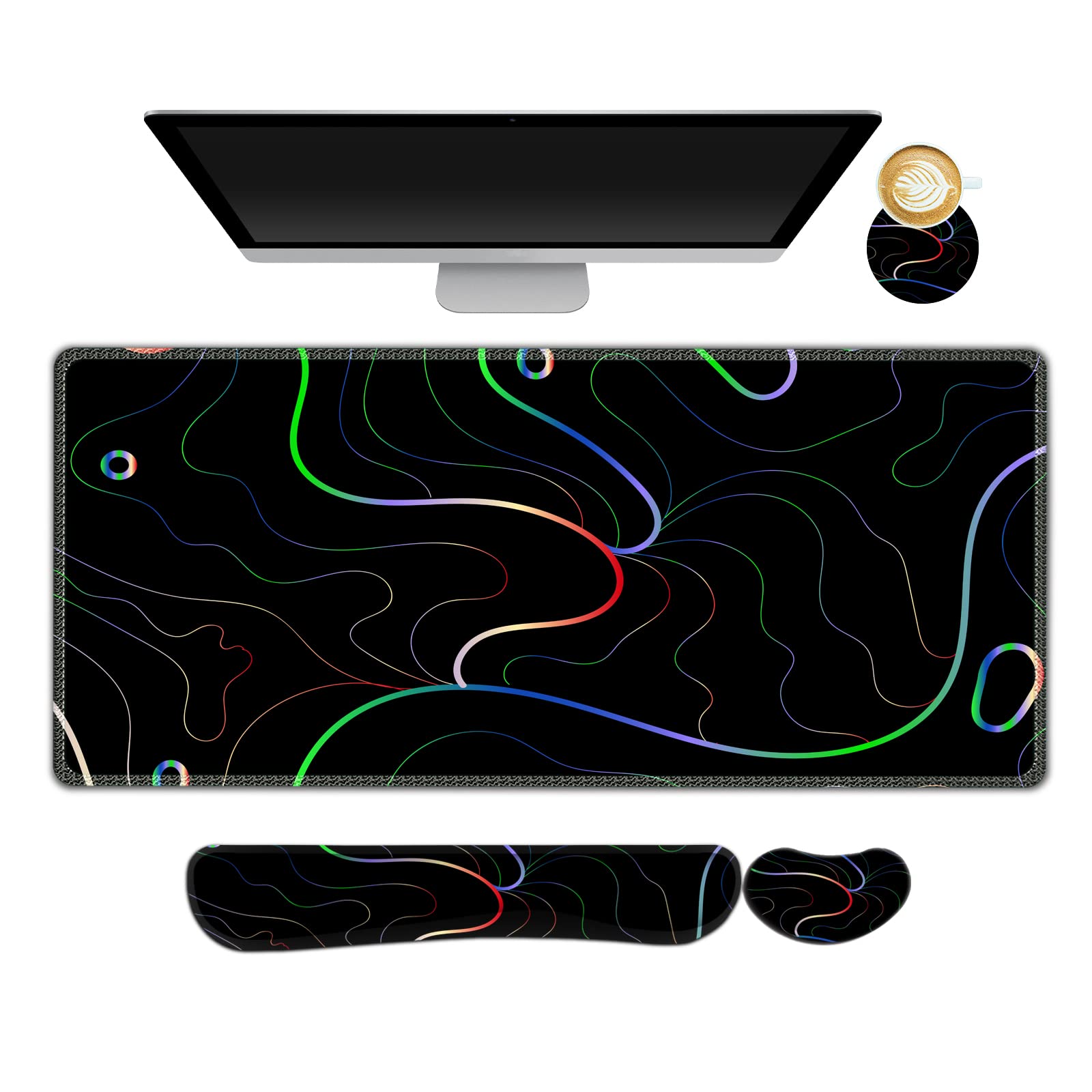 ARTSO Gaming Mouse Pad Wrist Support Set, XXL Large Desk Mat Mousepad + Keyboard Wrist Support+
