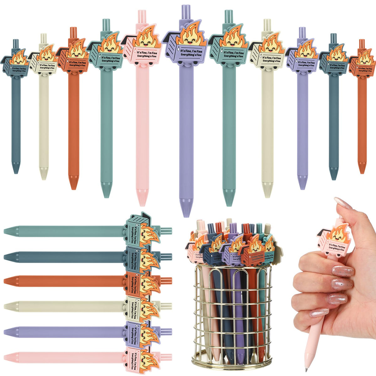 Sayglossy Dumpster Fire Pen Funny Office Gift, Macaron Colors, 48 Pcs
