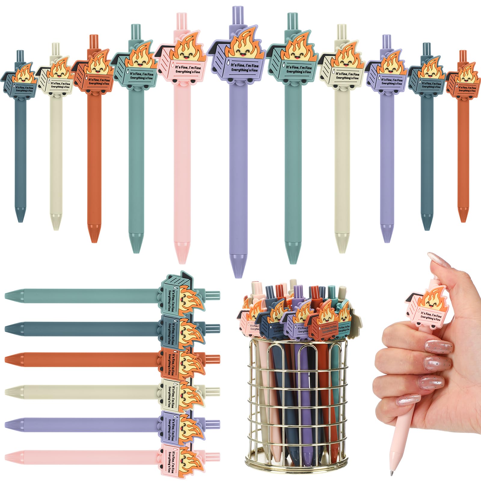 Sayglossy Dumpster Fire Pen Funny Office Gift, Macaron Colors, 48 Pcs