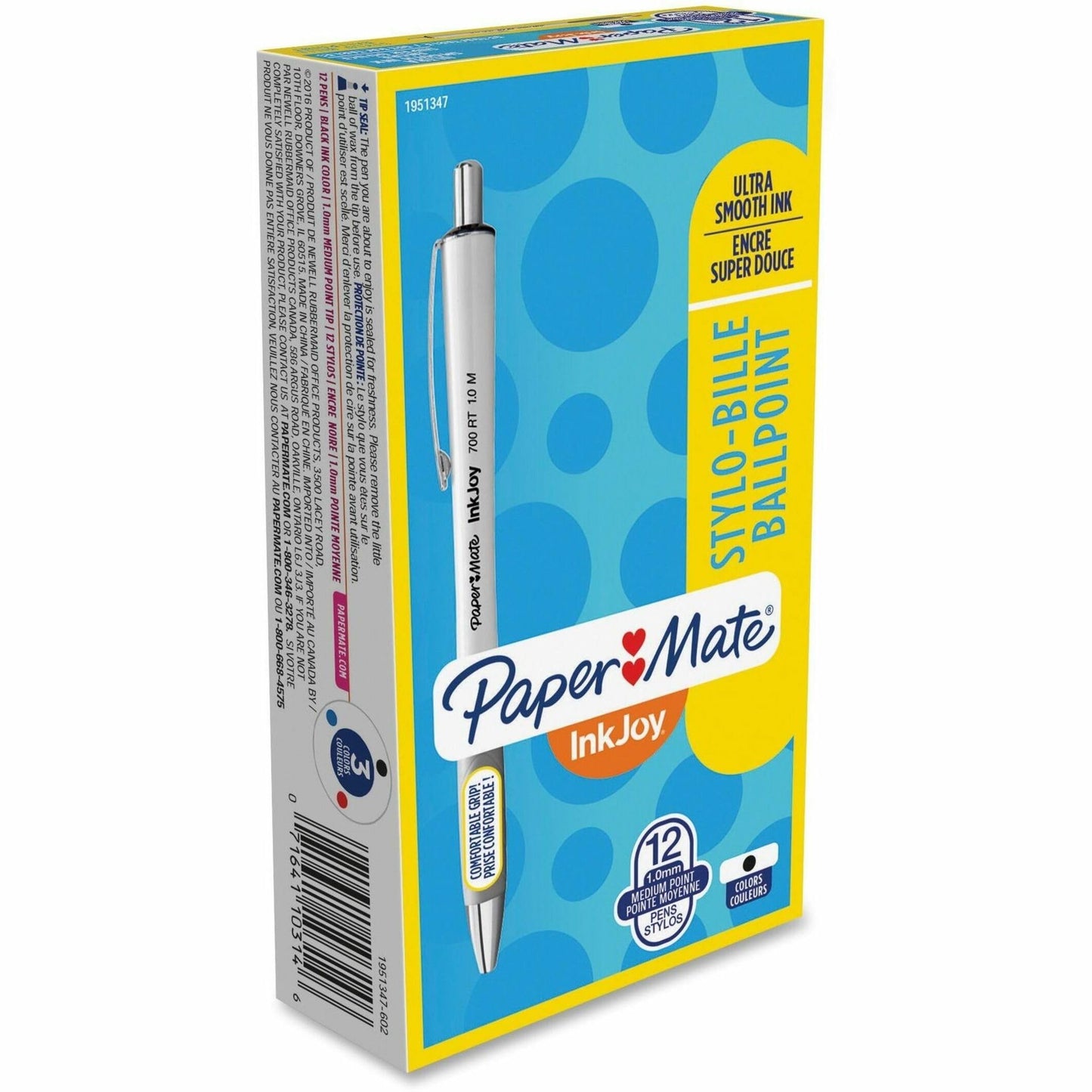 Paper Mate Inkjoy 700 Rt Ballpoint Pen, Retractable, Medium 1 Mm, Black Ink, White Barrel, Dozen