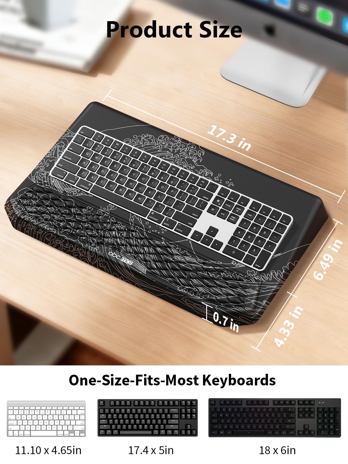 2-in-1 Ergonomic Keyboard Stand with Wrist Rest, Kanagawa Wave