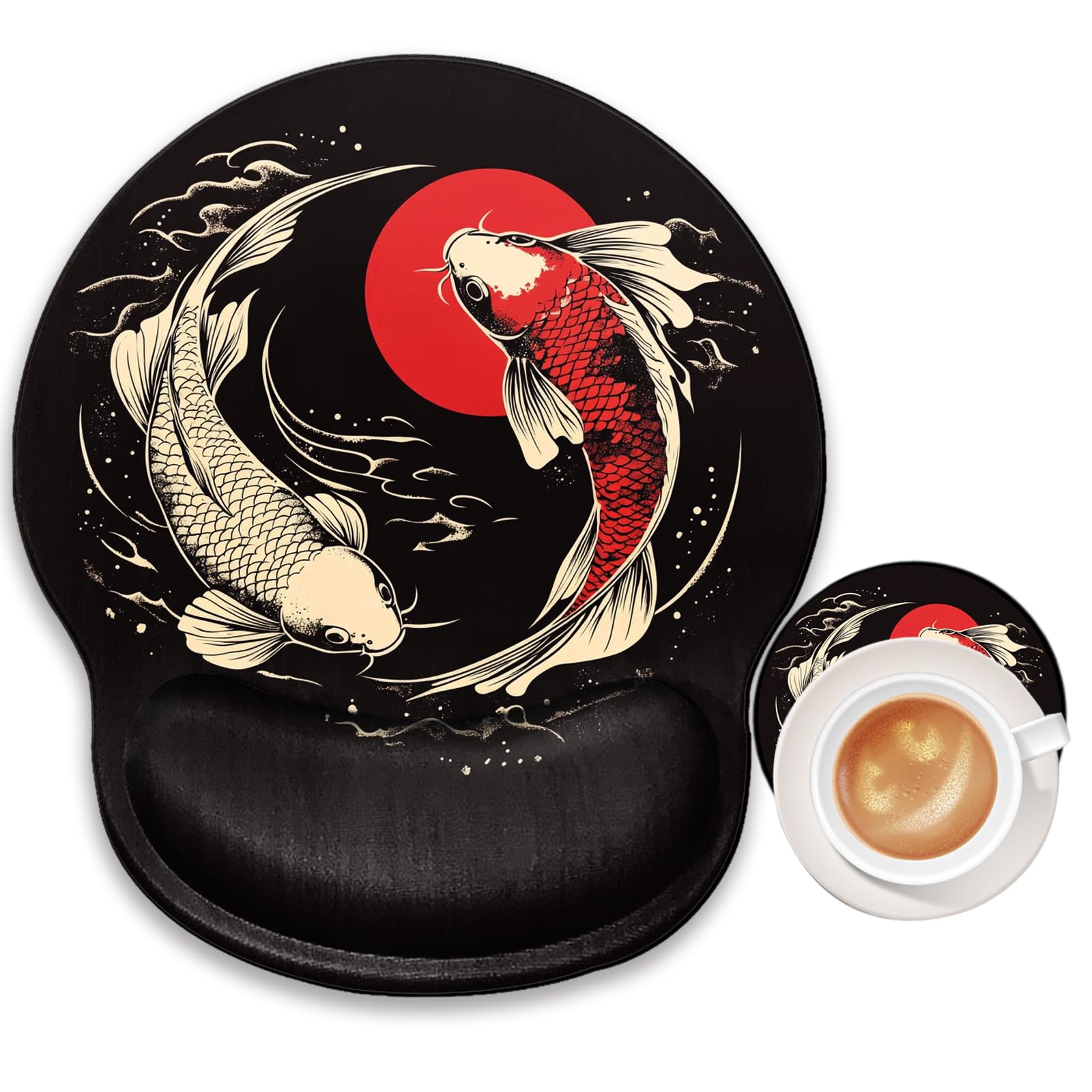 Koi Fish Mouse Pad with Wrist Support Ergonomic Mousepad Wrist Rest Carp Gel Mouse Mat Gaming