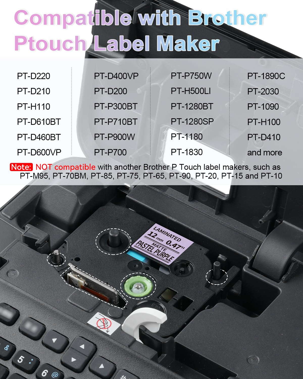 6-Pack Compatible Brother P Touch Label Maker Tape Colored TZe TZ Tape 12mm