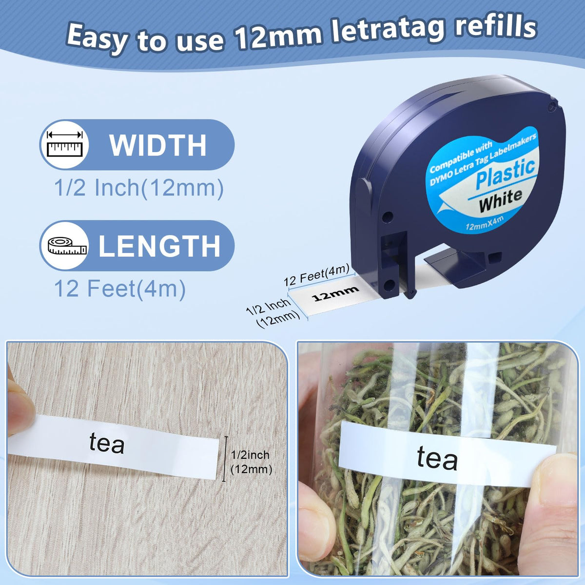10 Pack Compatible with Dymo Letratag Refills 91201 91331 S0721660 Label Maker Tape White Plastic