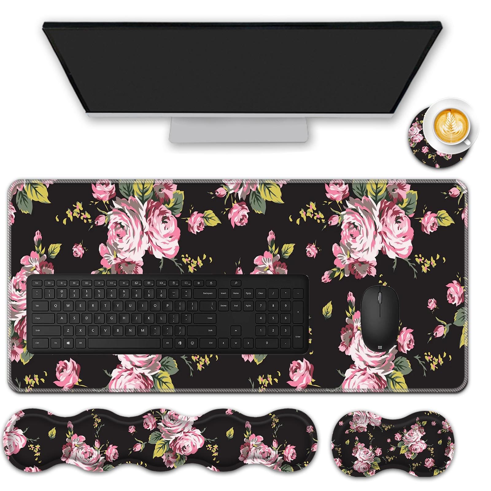FGDRFGRW Mouse Pad Set,(31.5×11.8 in) Desk Pad + Keyboard Wrist Rest Support + Mouse Wrist Rest +