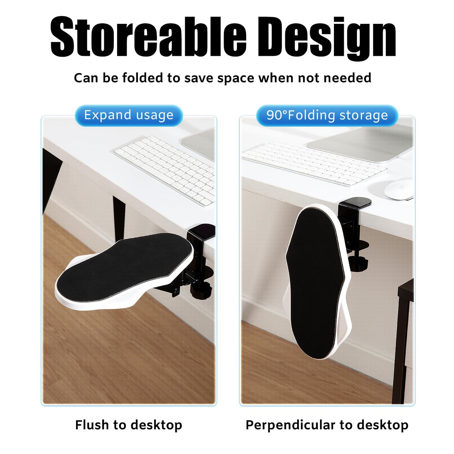 Hovadova Computer Arm Rest for Desk, 180° Swivel and 90° Foldable, White
