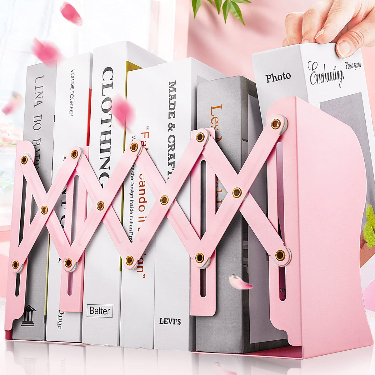 Non Skid Book Ends to Hold Books, Carooyac Heavy Duty Bookends Adjustable Book End, Metal Bookends