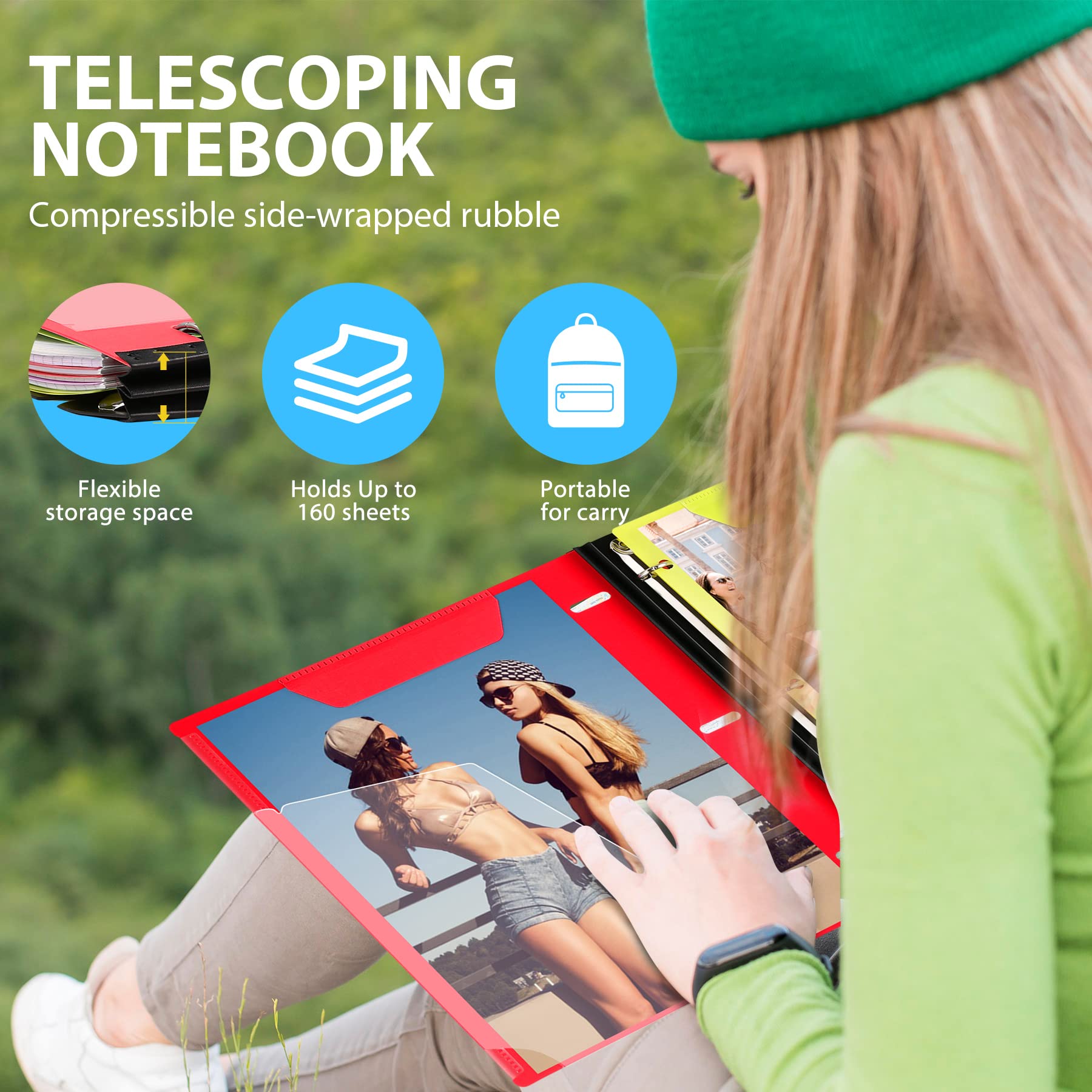 WOT I 2-Pack Telescoping 3 Ring Binder Notebooks, Red