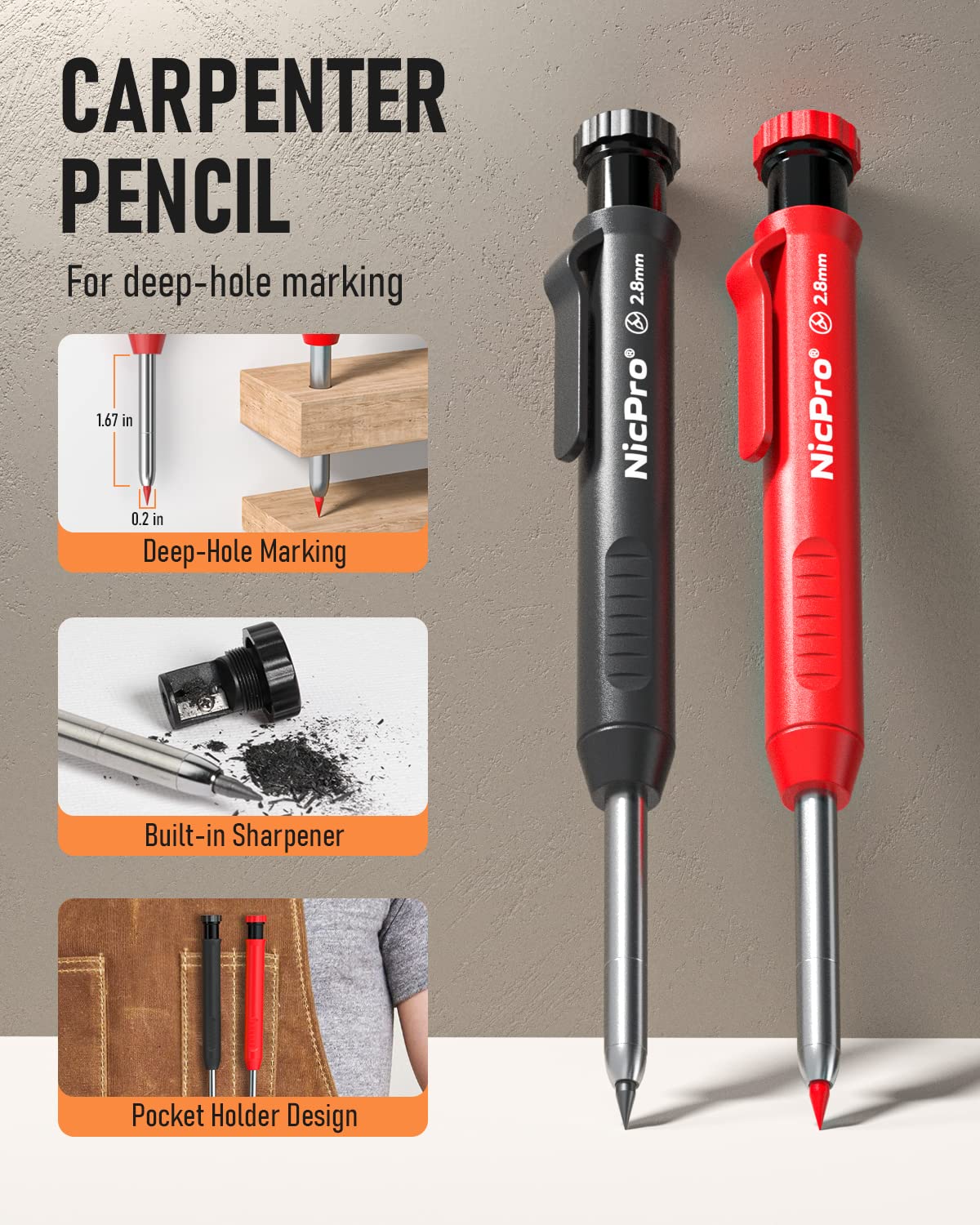 Nicpro 11 Pack Carpenter Pencil Set with Sharpener, Pencil for Construction