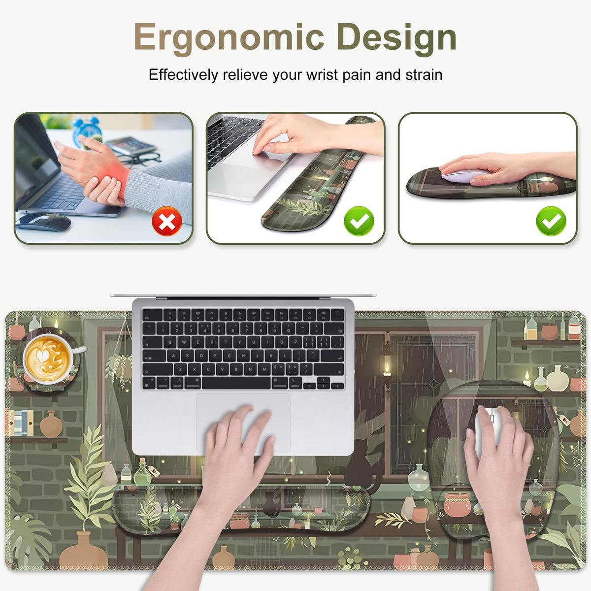 Aesthetics Large Mouse Pad with Wrist Support 4 in1 Set, XXL Big Game Mousepad + Keyboard Wrist