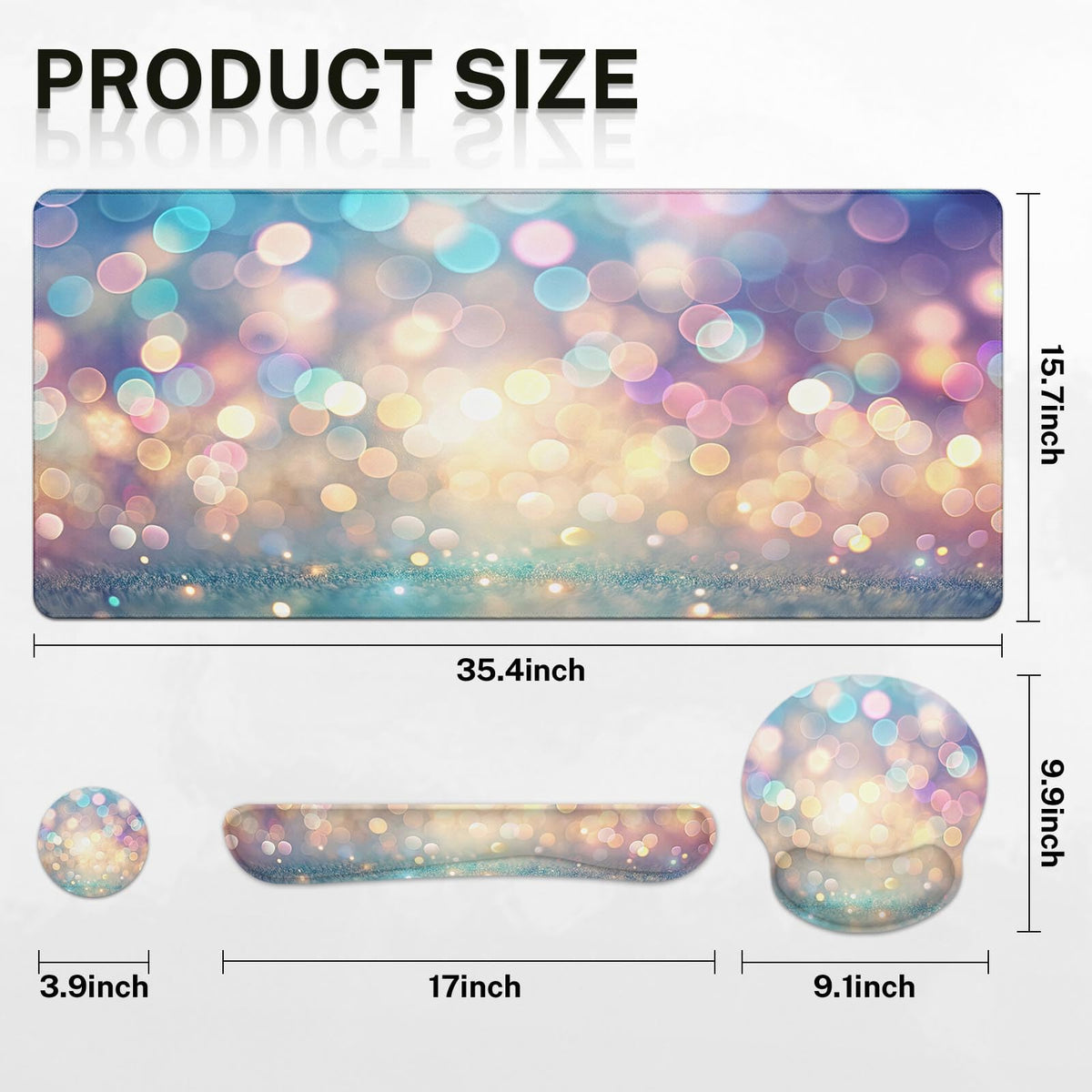Britimes Keyboard Mouse Pad Set, 4 in 1 Desk Mat Set, Pink Blue Glitter