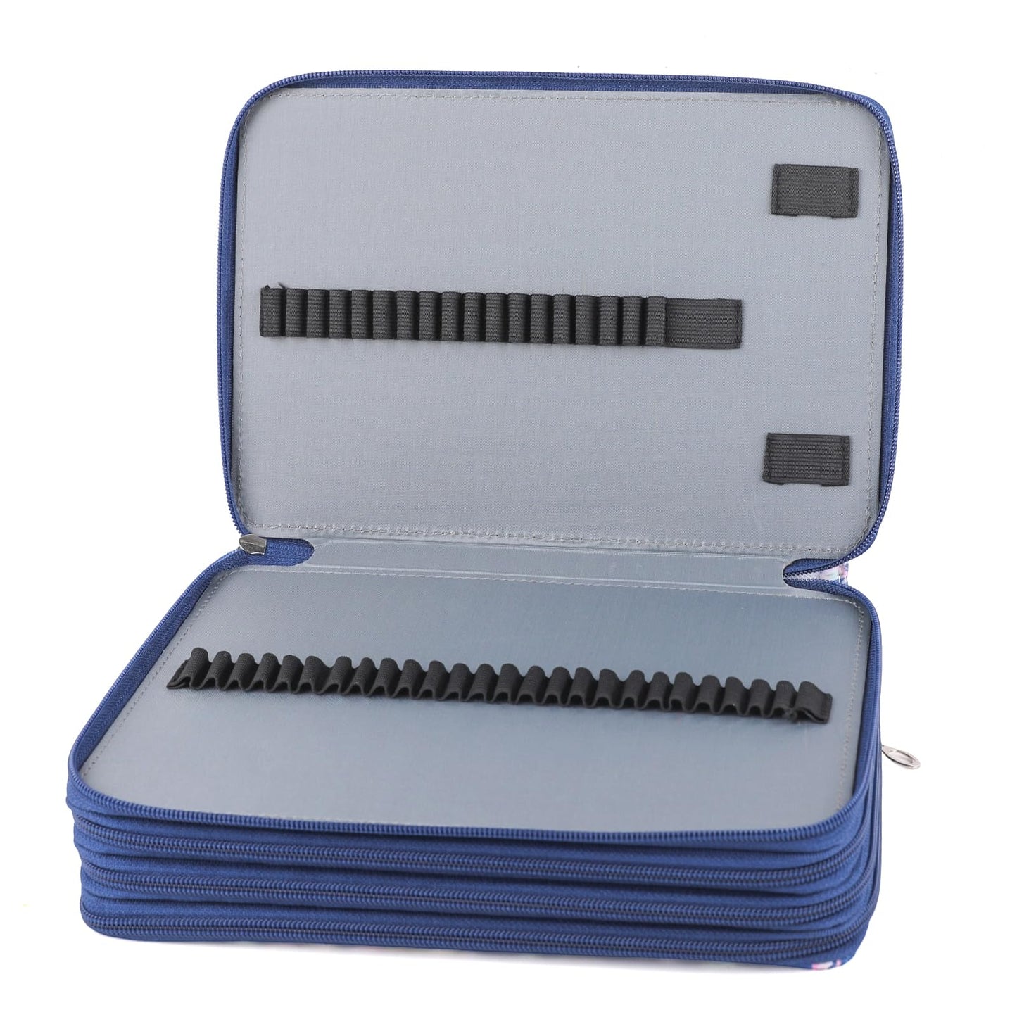 Vomgomfom 200 Slots Pencil Case 4-Layer PU Leather, Handle, Blue Rose