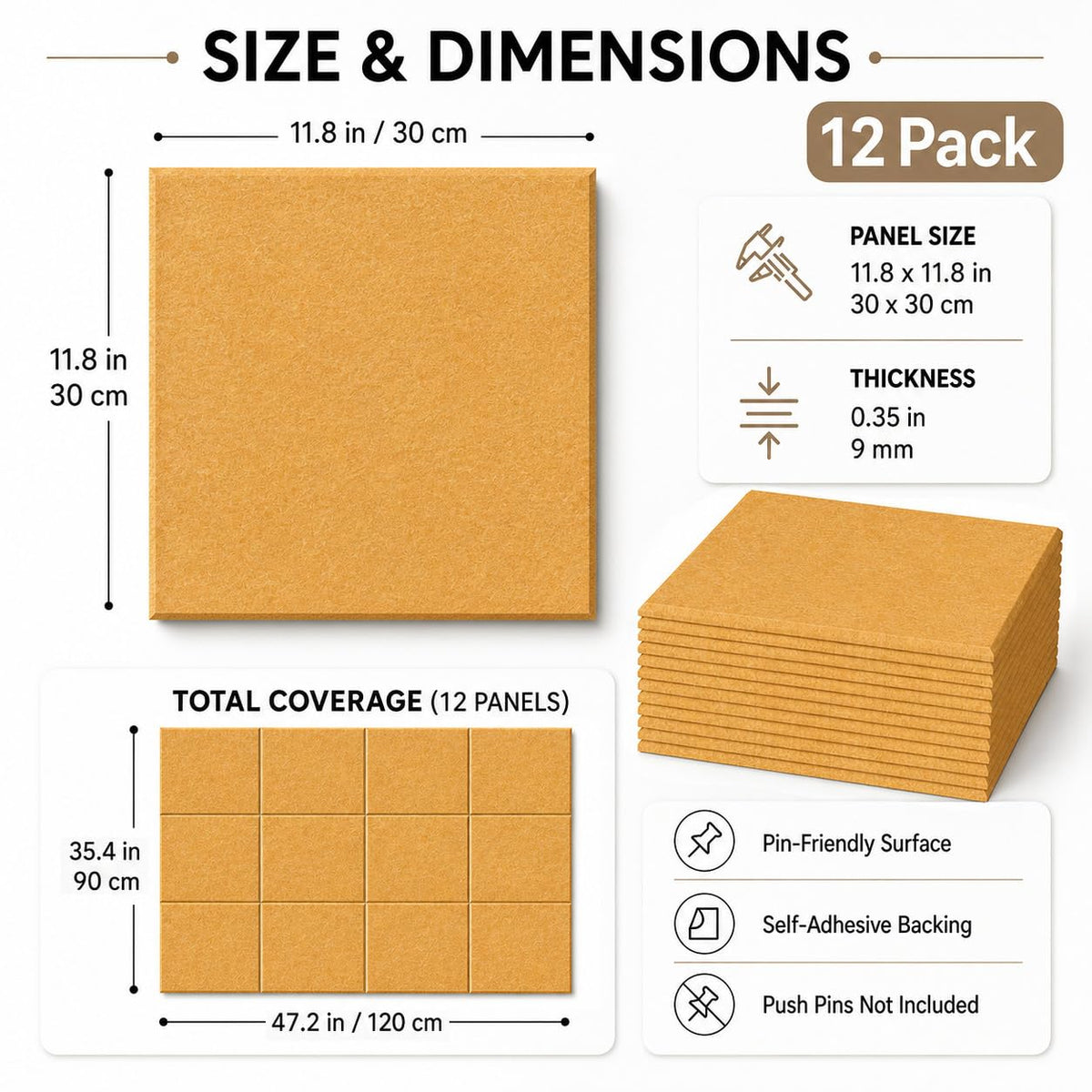 Baysola Felt Bulletin Board Tiles, Cork Board Alternative, 48 x 36 in