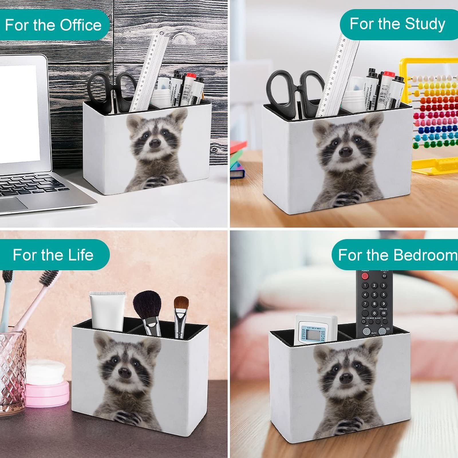 Niapessel Pencil Holder for Desk, Cute Funny Raccoon Pen Holder Storage Desktop Pen Organizer Desk