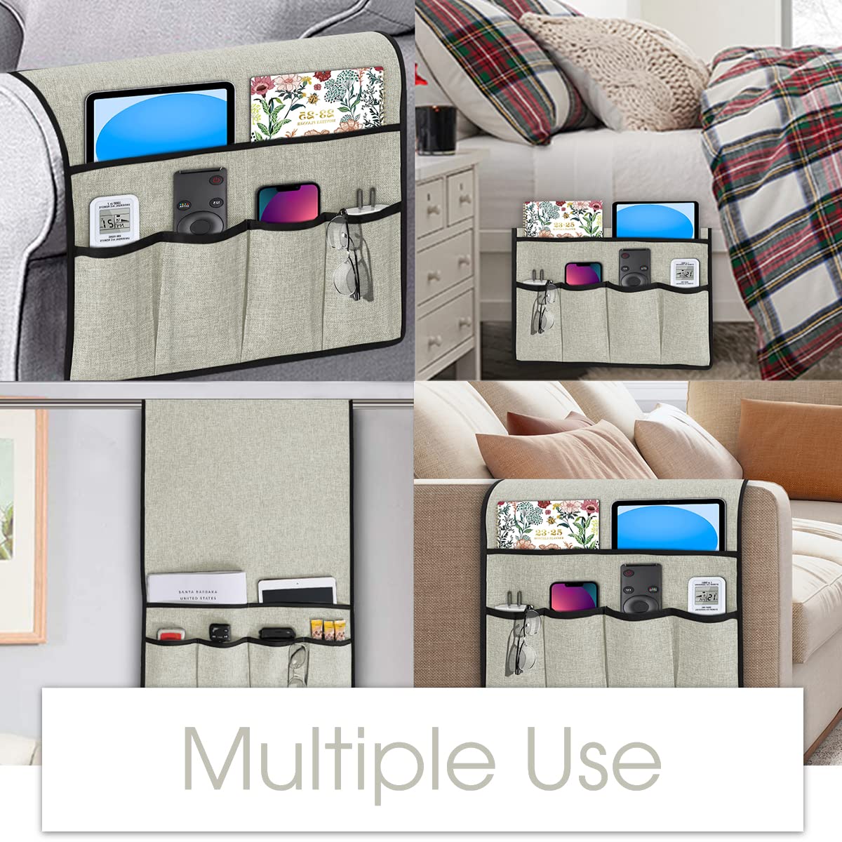 Joywell Remote Control Holder Armchair Caddy Armrest Organizer Silver Grey