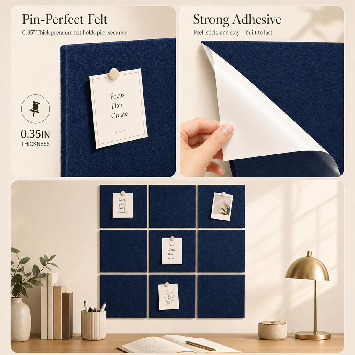 Baysola Felt Bulletin Board Tiles, Cork Board Alternative, 48 x 36 in