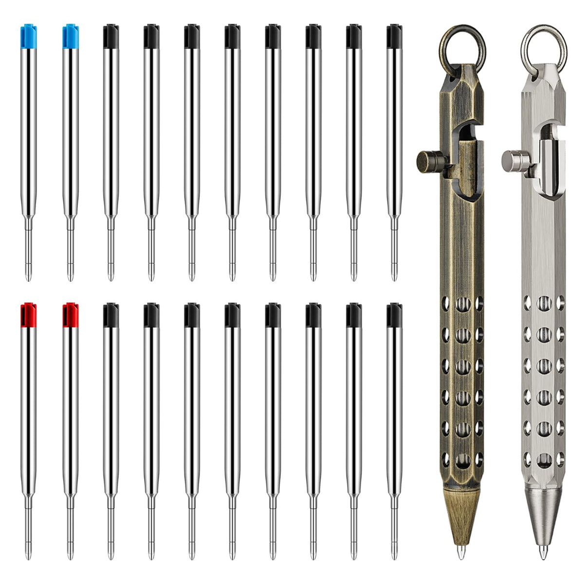 Origin-Joy 2 Pack Bolt Action Pen Set, Six Edge Solid Brass EDC Pocket Tactical Pen With 20