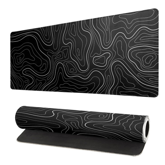 Topographic Contour Black Gaming Mouse Pad XL Geographic Map Lines Extended Big Large Desk Mat
