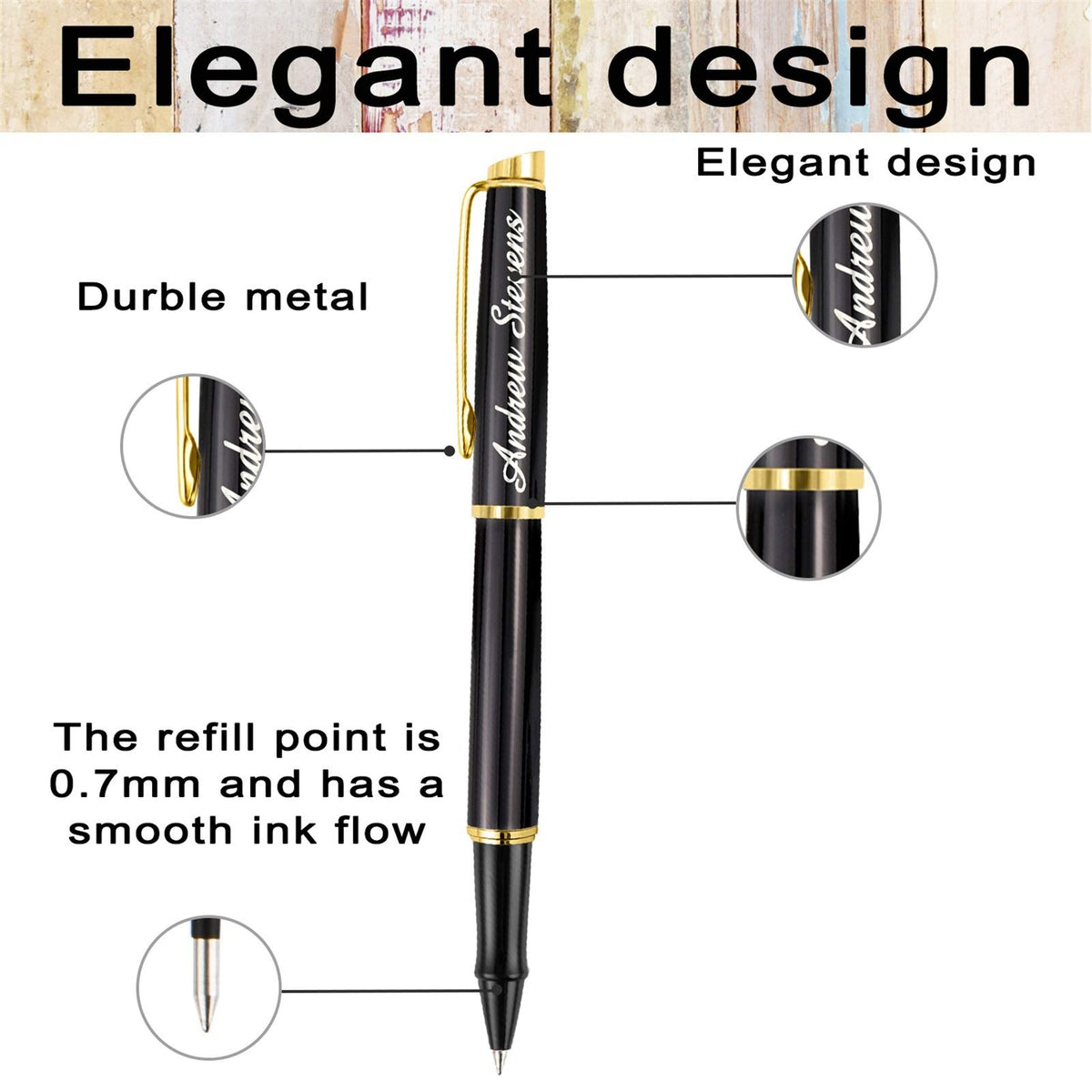 ABIsedrin Personalized Pens, Engraved Pen for Men, Custom Gel Ink Rollerball Pens，writing pen Gift